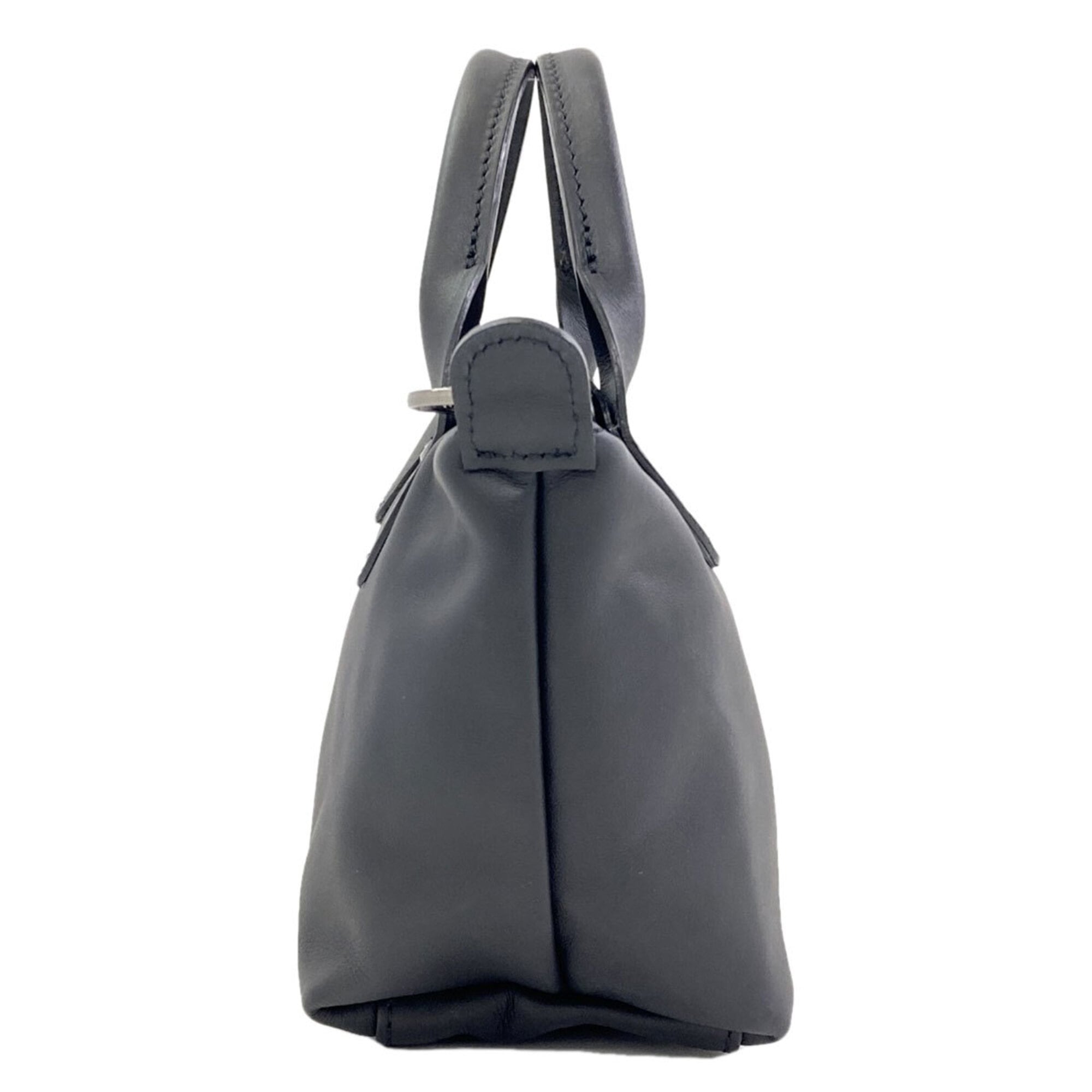 Longchamp Le Pliage Black Leather Handbag (Pre-Owned)