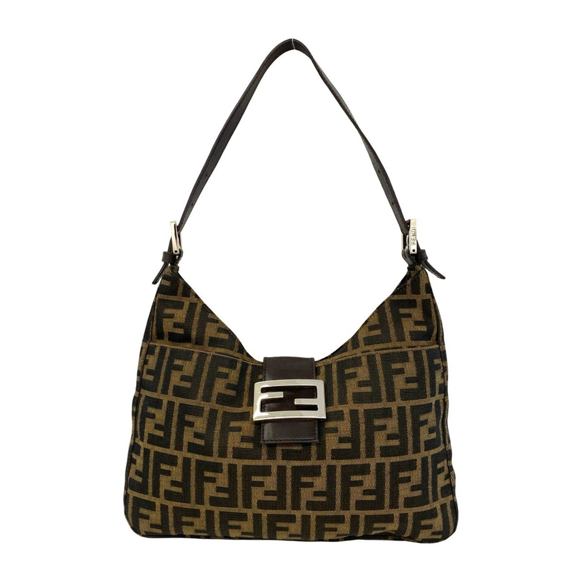 Fendi Black Brown Canvas Leather Shoulder Bag Tote Bag (Pre-Owned)