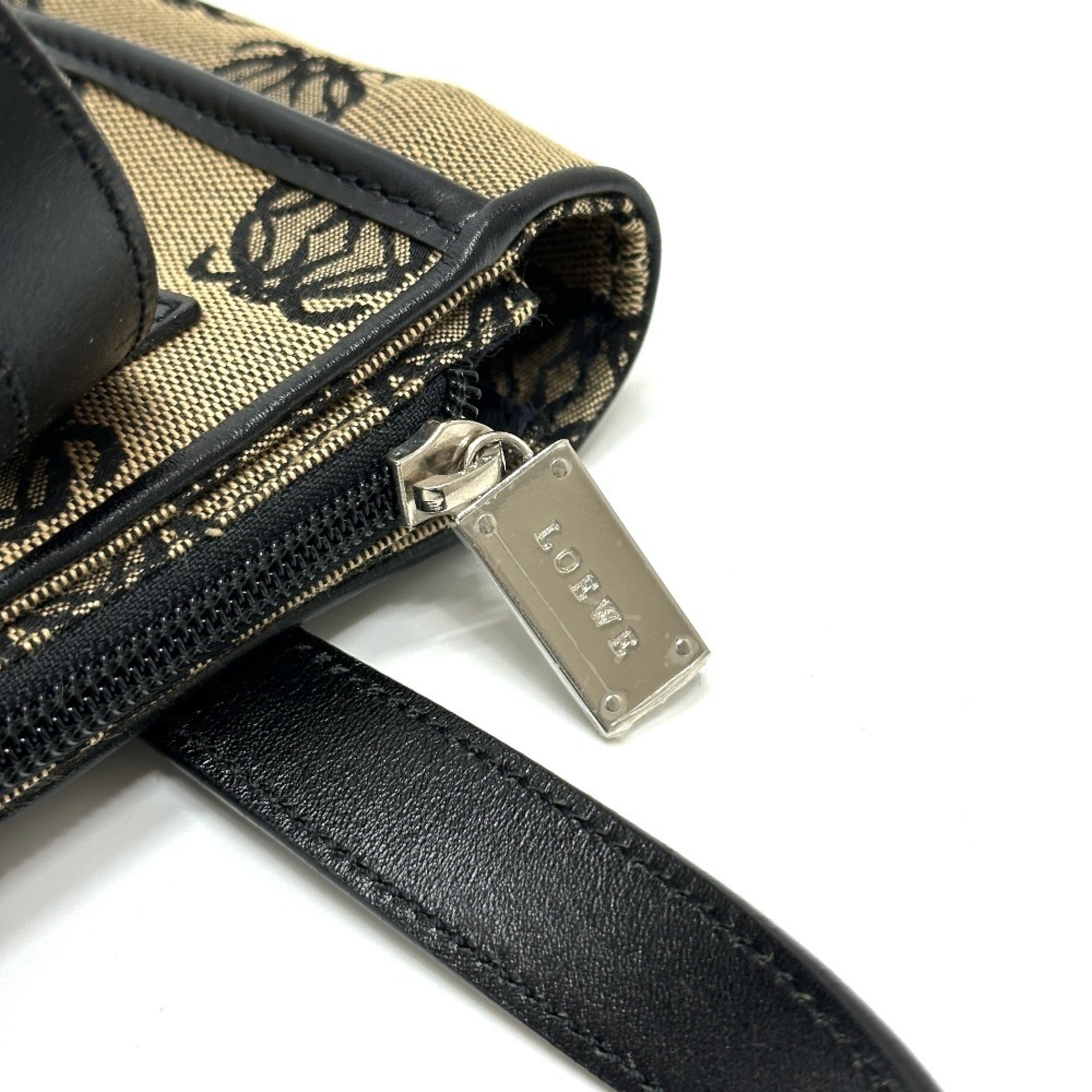 Loewe Beige Black Canvas Handbag Tote Bag (Pre-Owned)