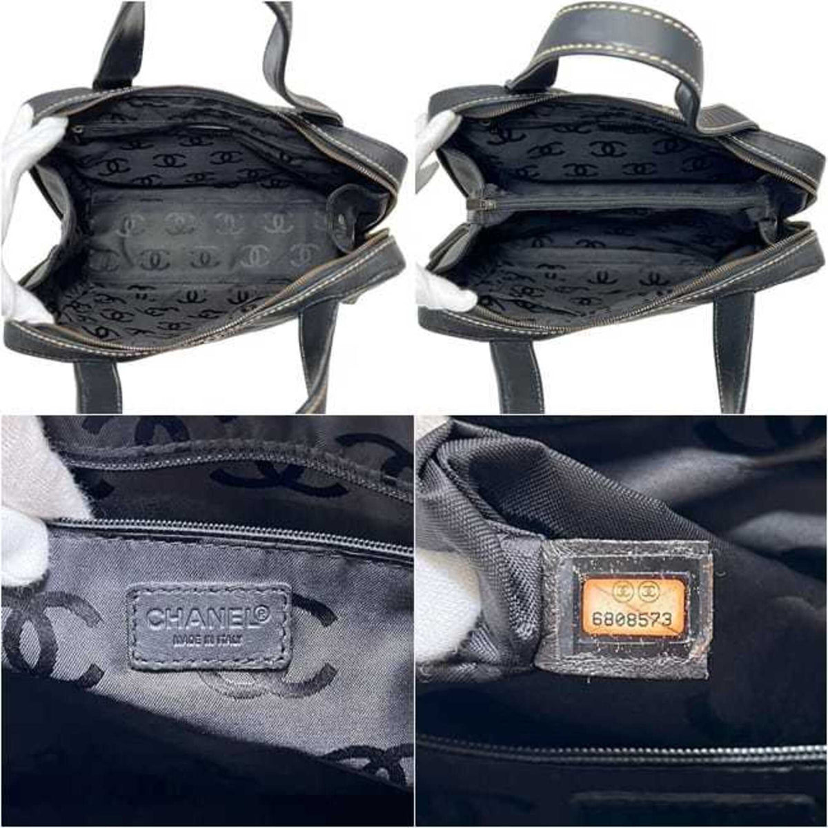 Chanel Black Leather Handbag Tote Bag (Pre-Owned)