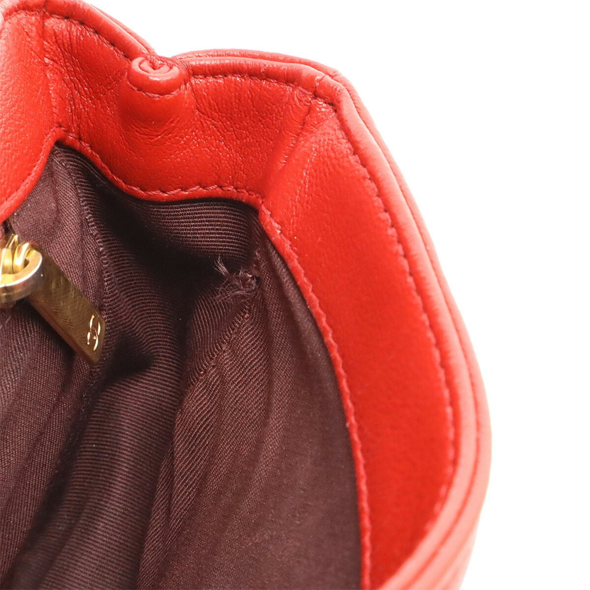 Chanel Matelasse Red Color Leather Pochette Shoulder Bag (Pre-Owned)