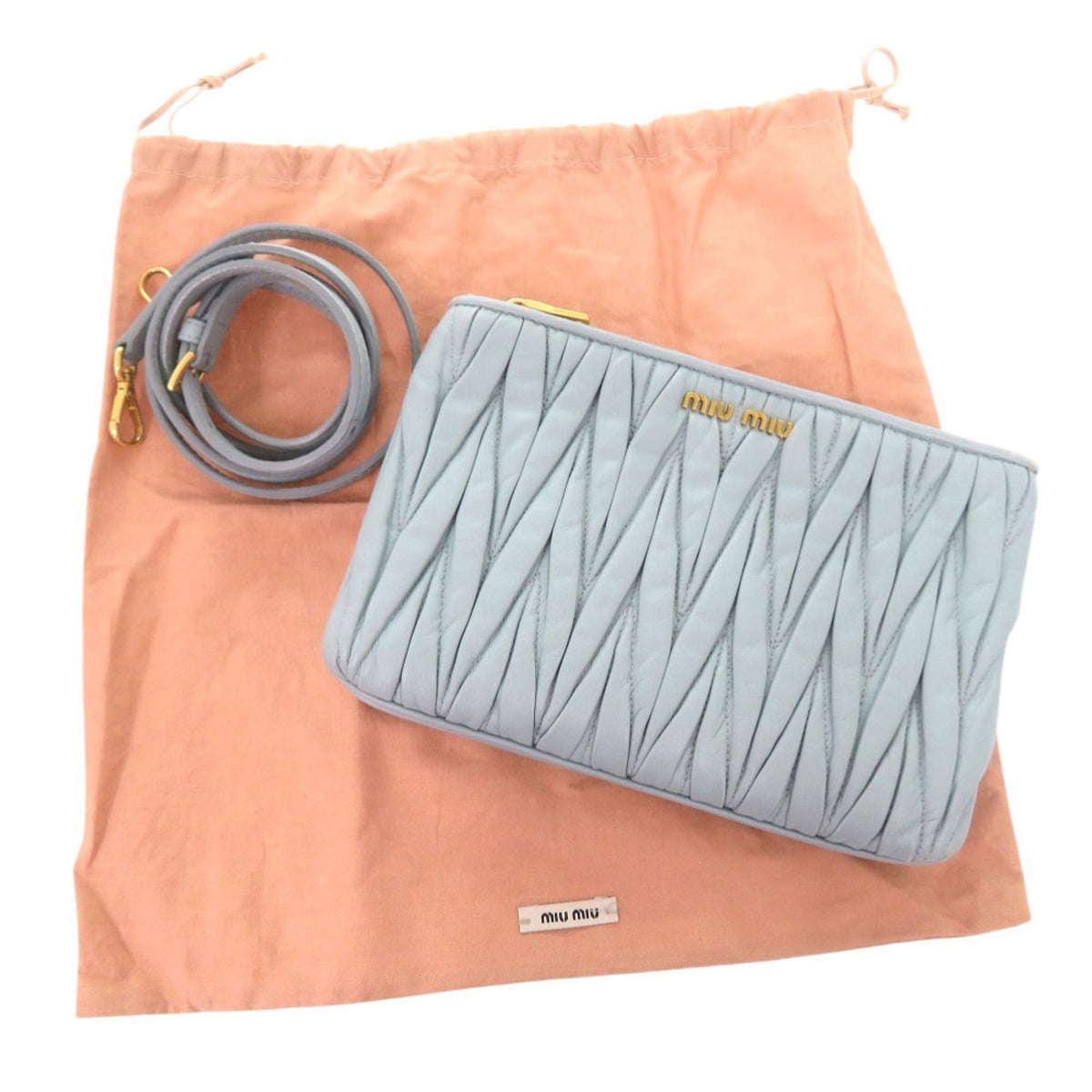 Miu Miu Matelasse Light Blue Leather Shoulder Bag (Pre-Owned)