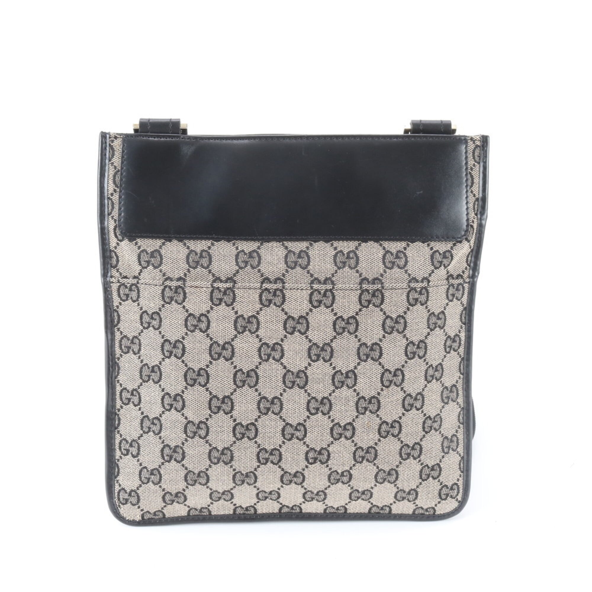 Gucci Black Leather Canvas Messenger Bag Shoulder Bag (Pre-Owned)
