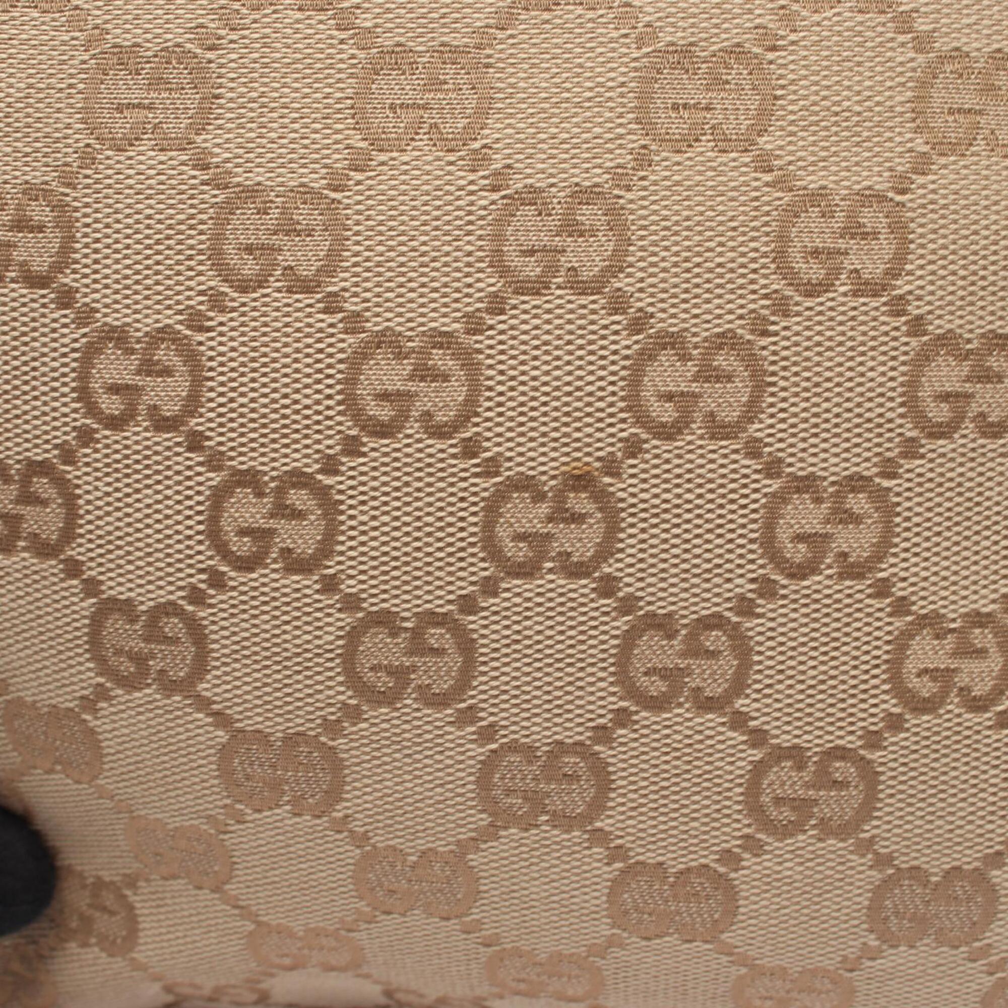 Gucci Beige Blue Brown Canvas Leather Shoulder Bag (Pre-Owned)