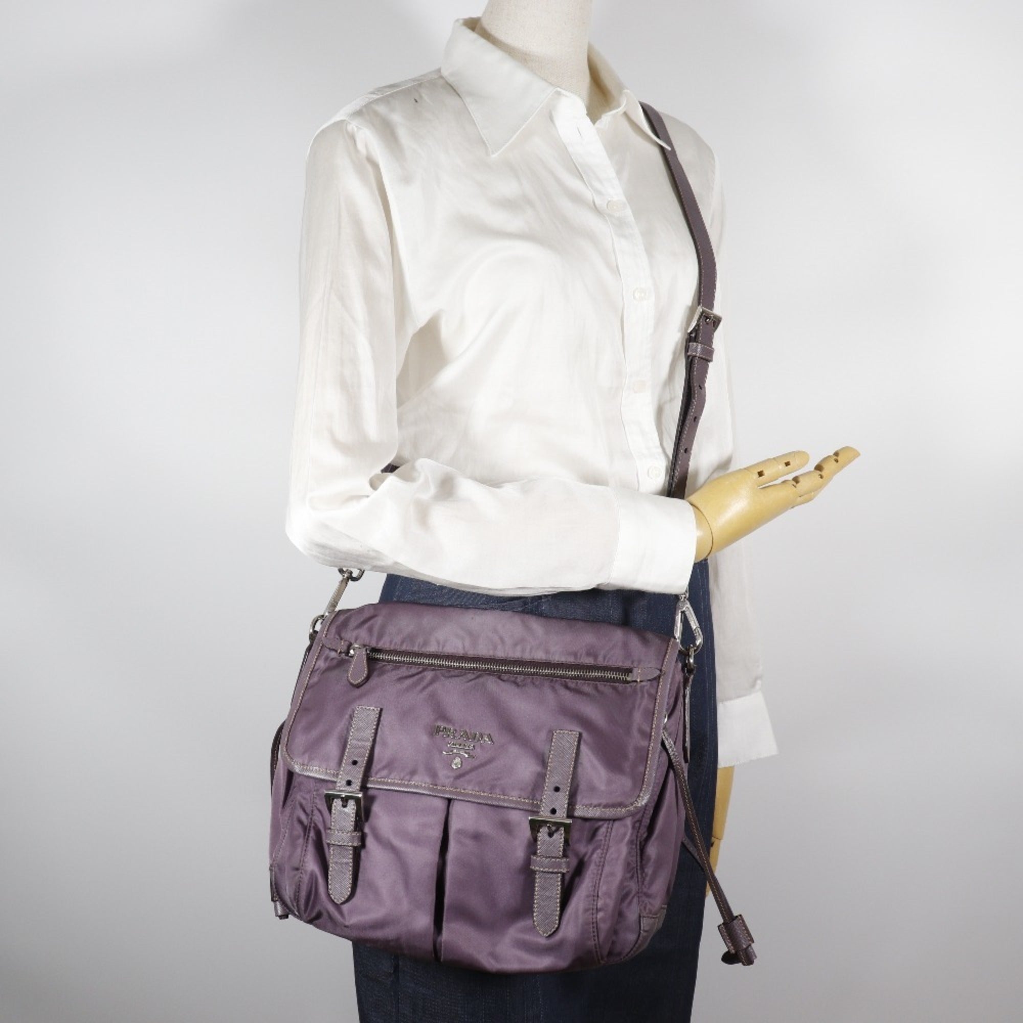 Prada Purple Nylon Leather Shoulder Bag (Pre-Owned)