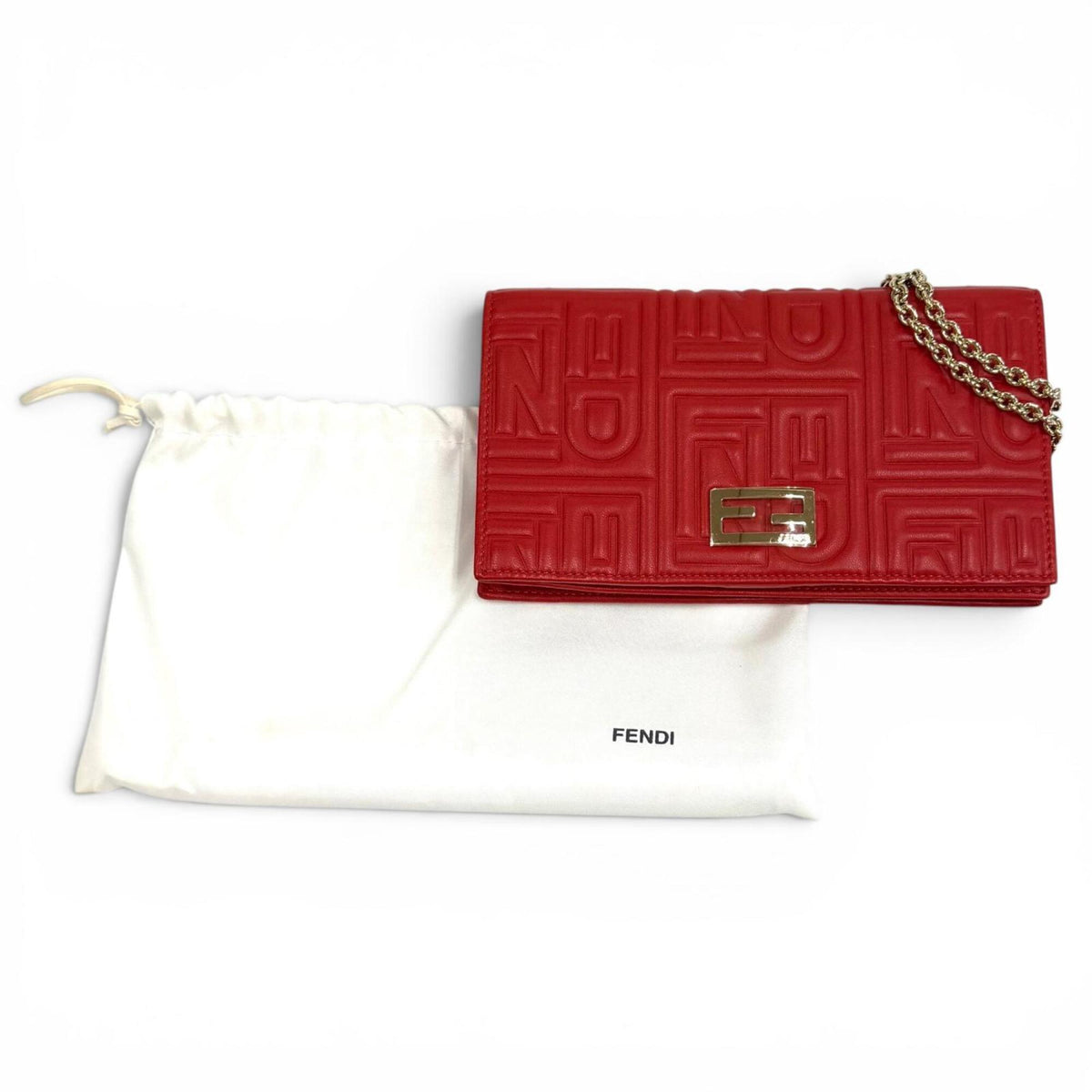 Fendi Red Color Leather Chain/Shoulder Wallet (Pre-Owned)