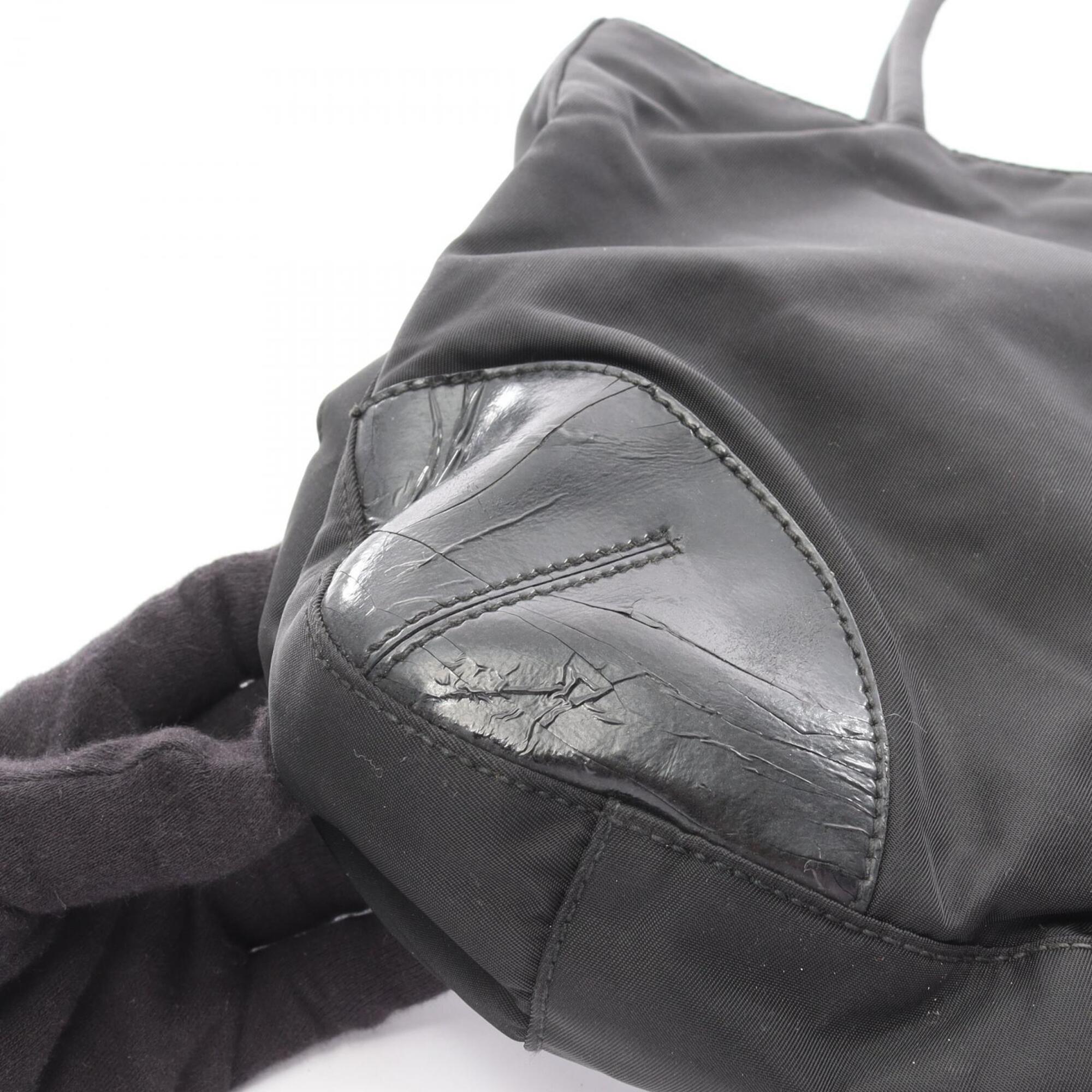 Prada Black Nylon Leather Handbag Shoulder Bag (Pre-Owned)