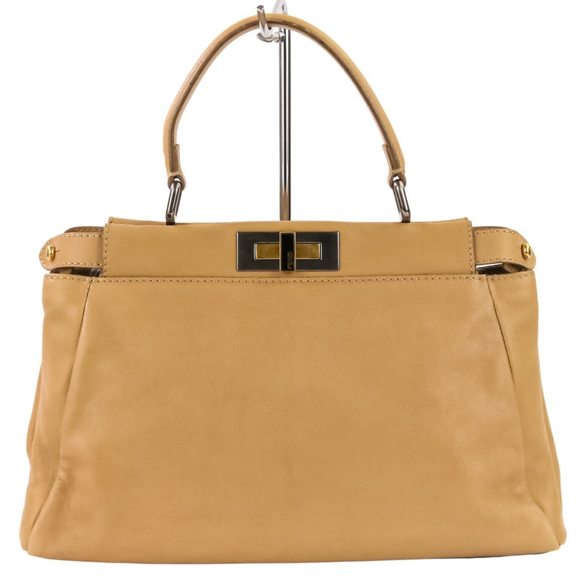 Fendi Peekaboo Beige Brown Handbag Shoulder Bag (Pre-Owned)