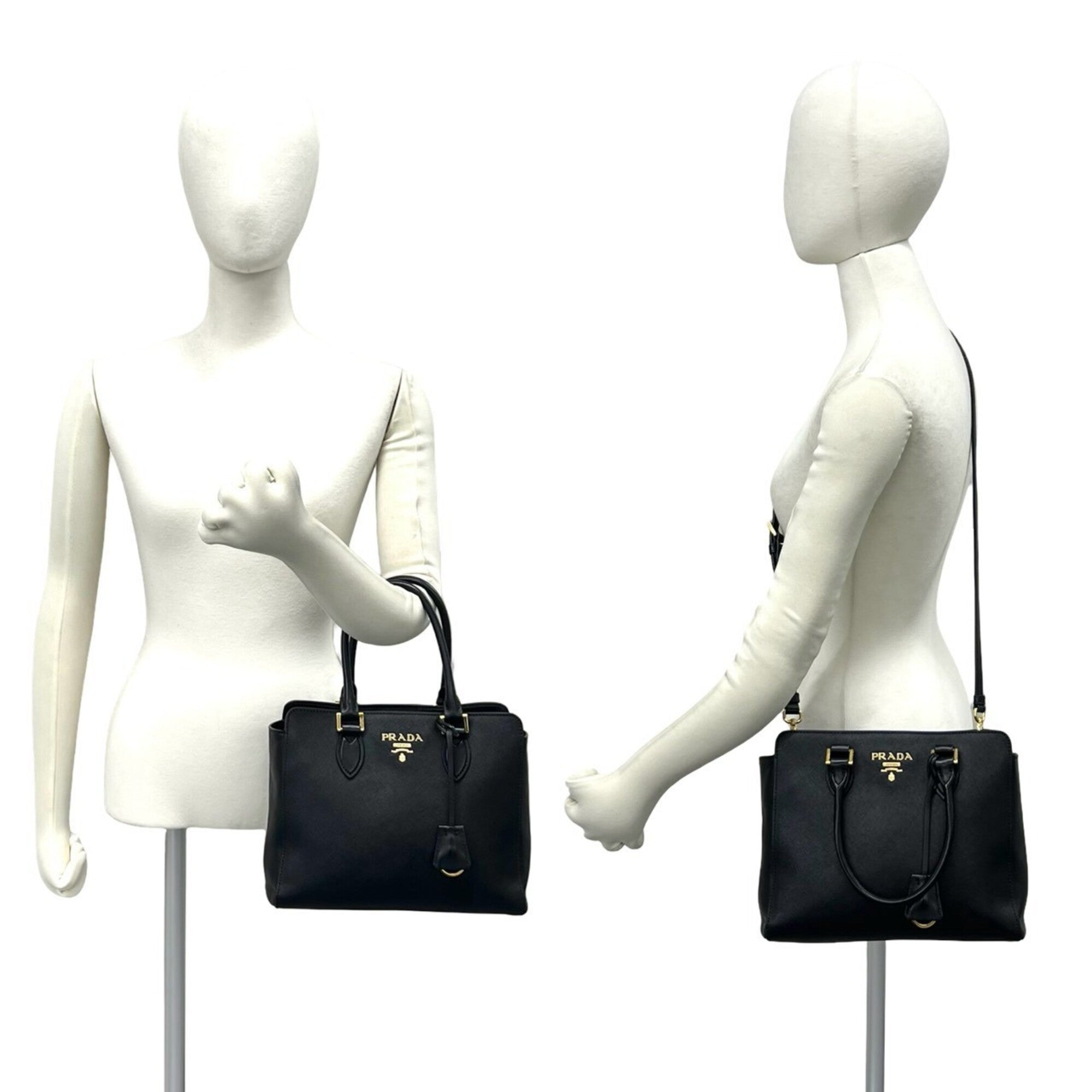 Prada Black Leather Handbag Shoulder Bag Tote Bag (Pre-Owned)