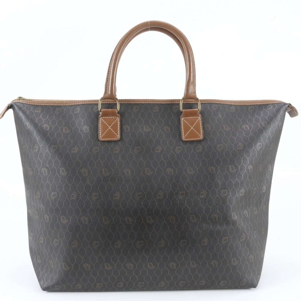 Christian Dior Brown Gray Leather Coated Canvas Boston Bag Tote Bag (Pre-Owned)