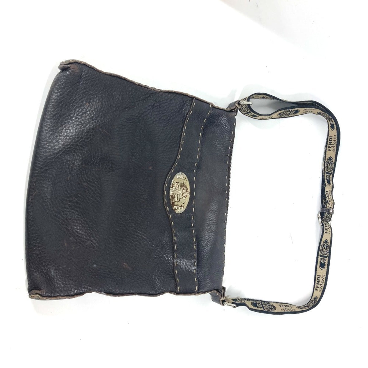 Fendi Dark Brown Leather Pochette Shoulder Bag (Pre-Owned)