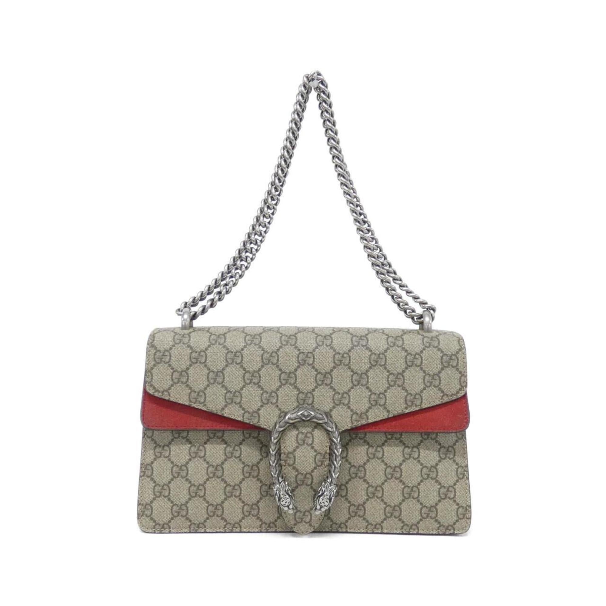 Gucci Beige Red Color Gg Supreme Canvas Suede Shoulder Bag (Pre-Owned)