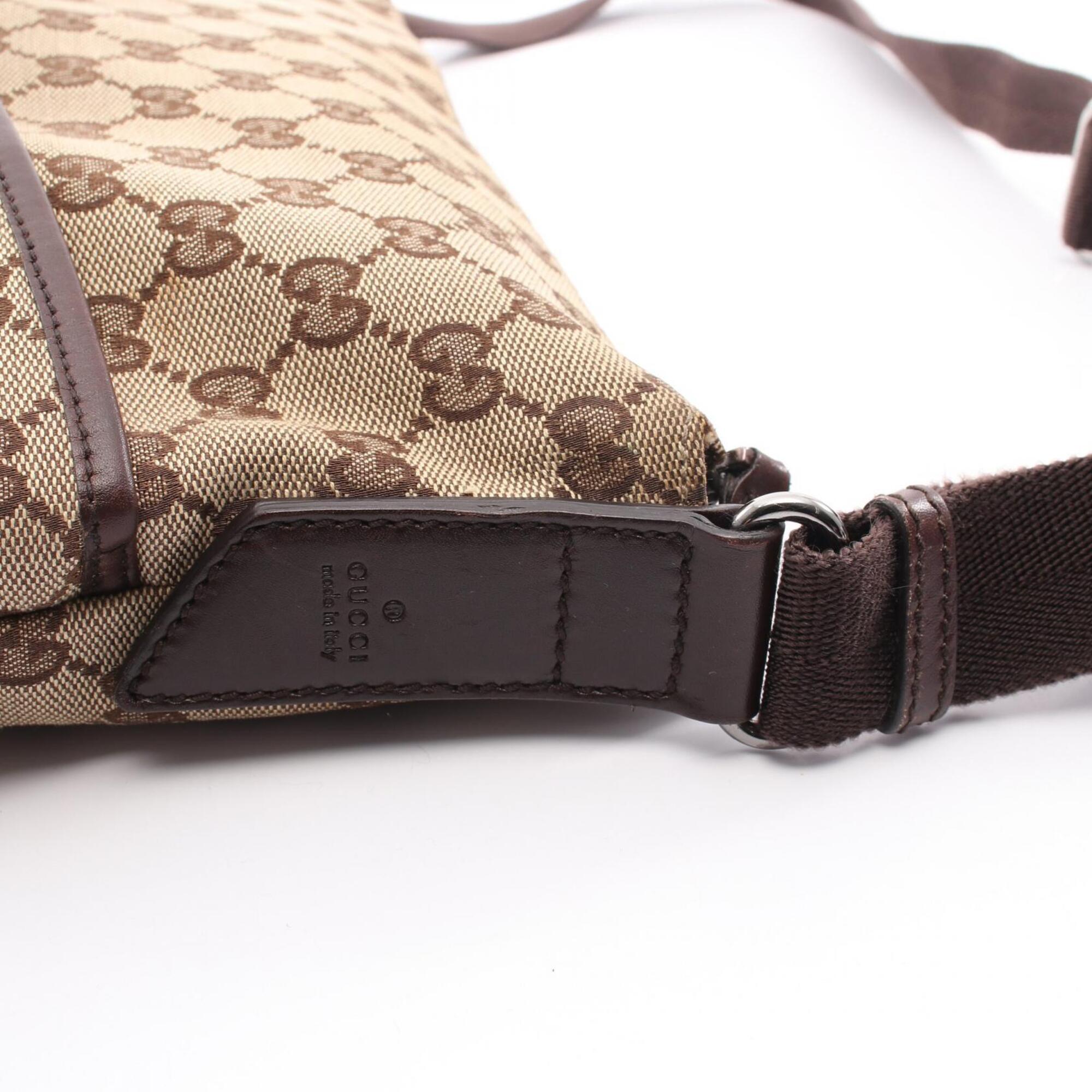 Gucci Beige Brown Canvas Leather Shoulder Bag (Pre-Owned)