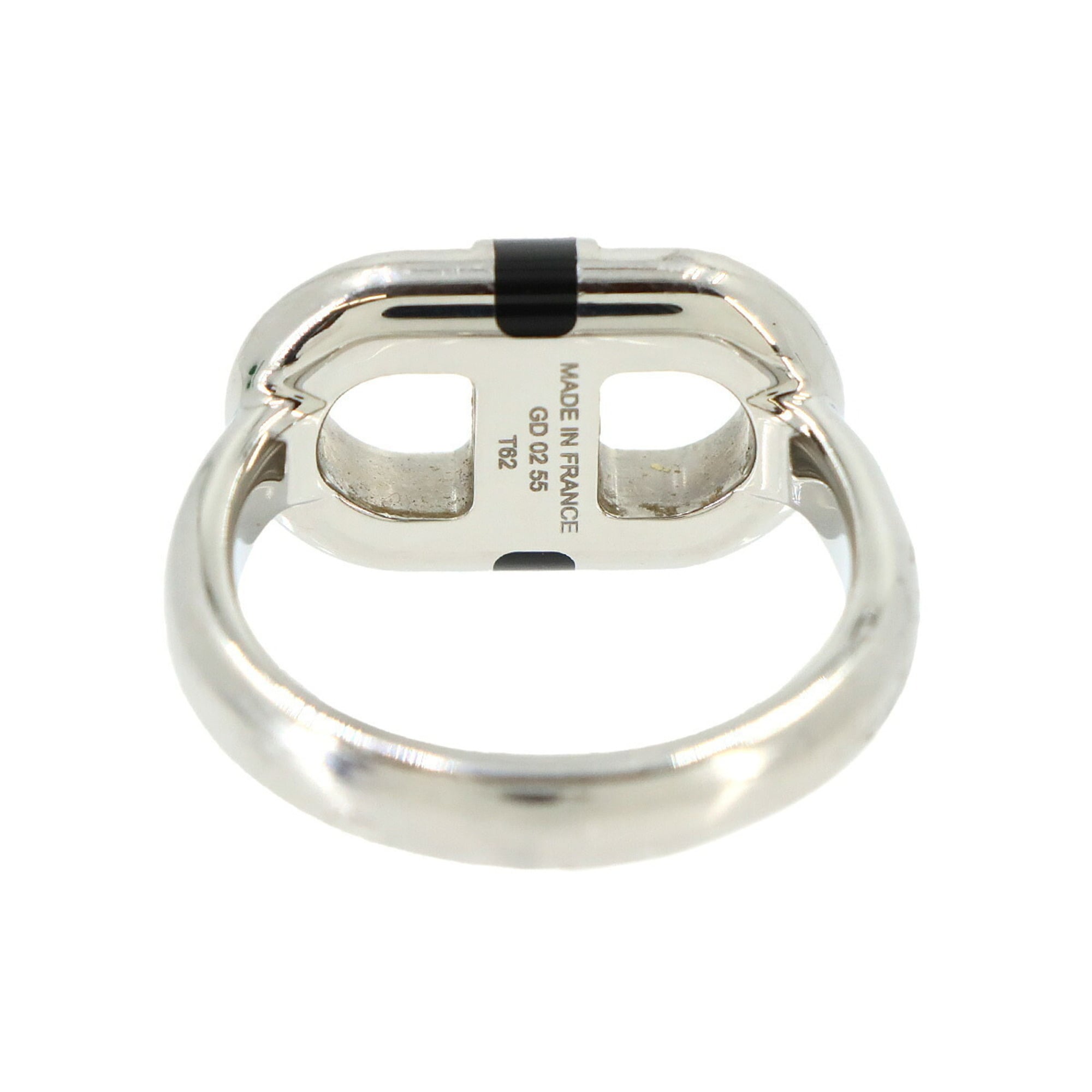 Hermes Silver Black Lacquer Metal Stainless Steel Band Ring (Pre-Owned)