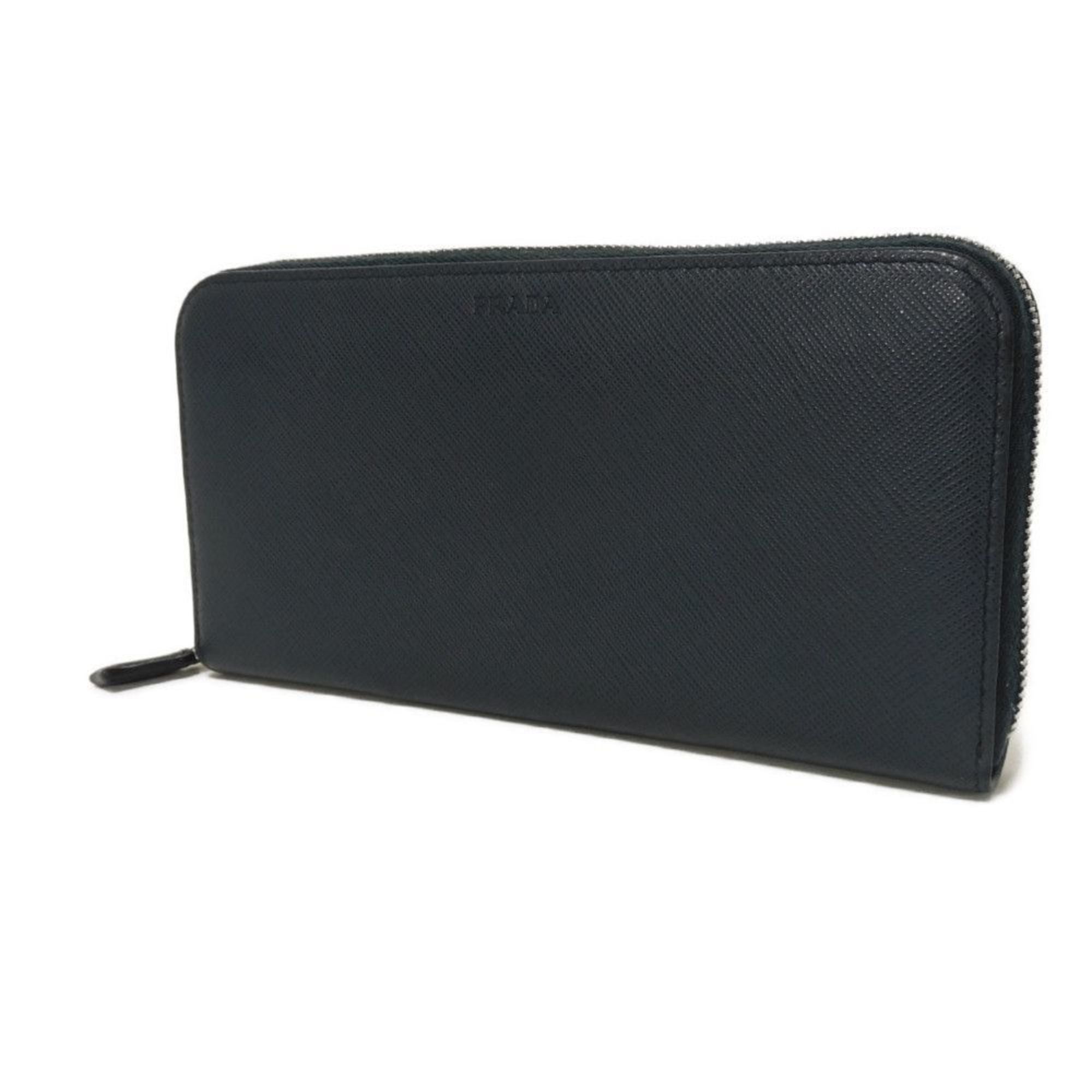 Prada Saffiano Navy Leather Long Wallet (Bi-Fold) (Pre-Owned)