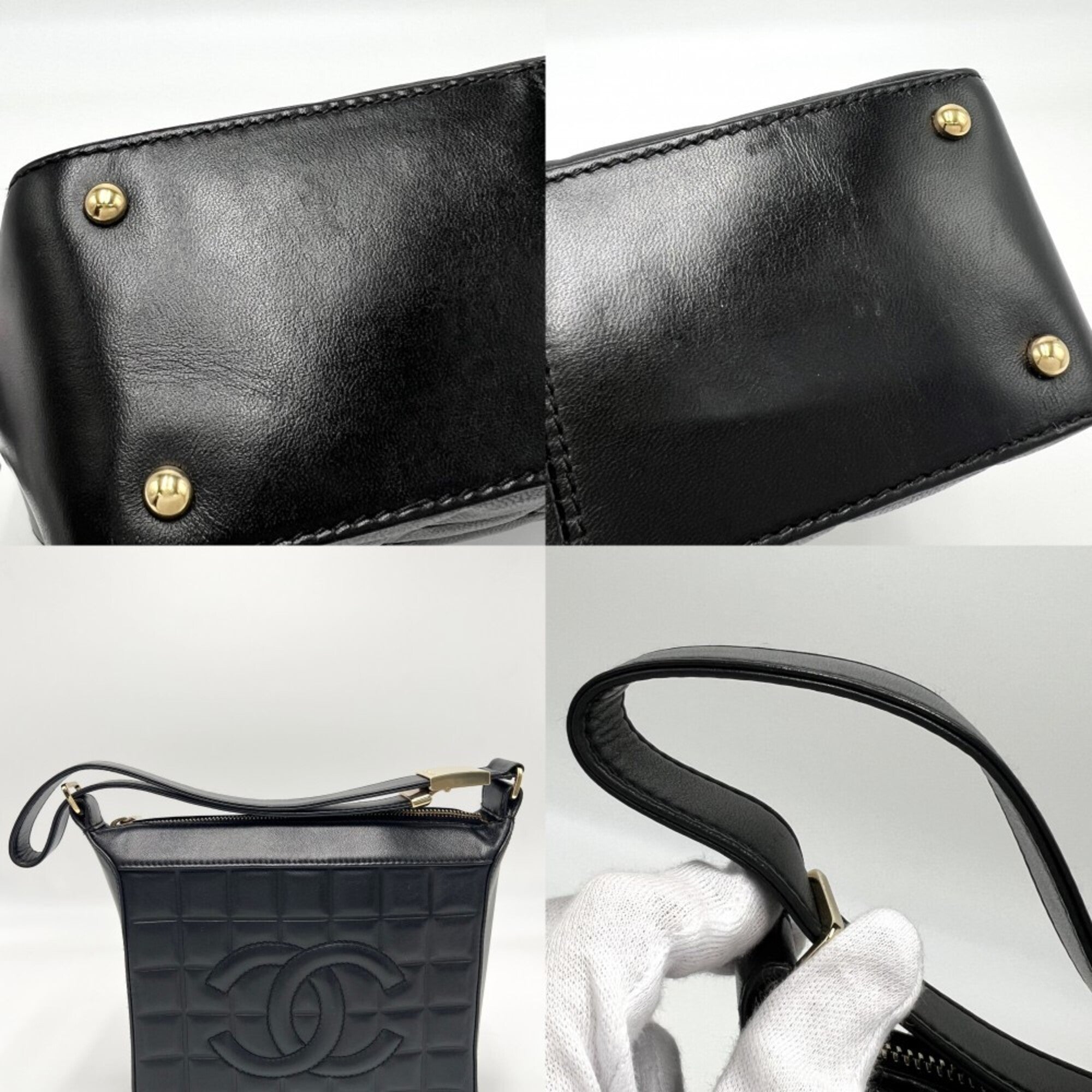 Chanel Black Leather Handbag Shoulder Bag (Pre-Owned)