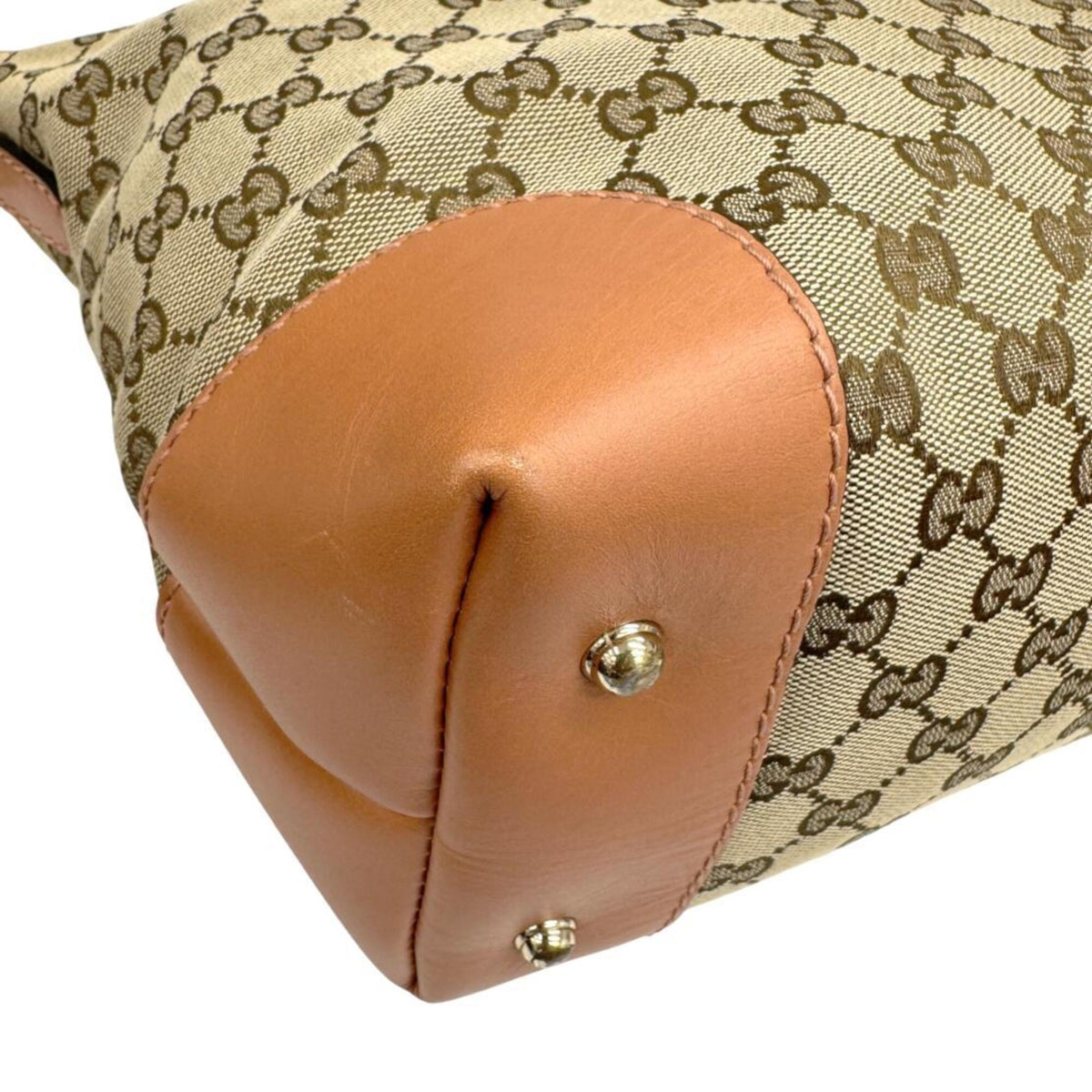 Gucci Beige Pink Beige Canvas Shoulder Bag (Pre-Owned)