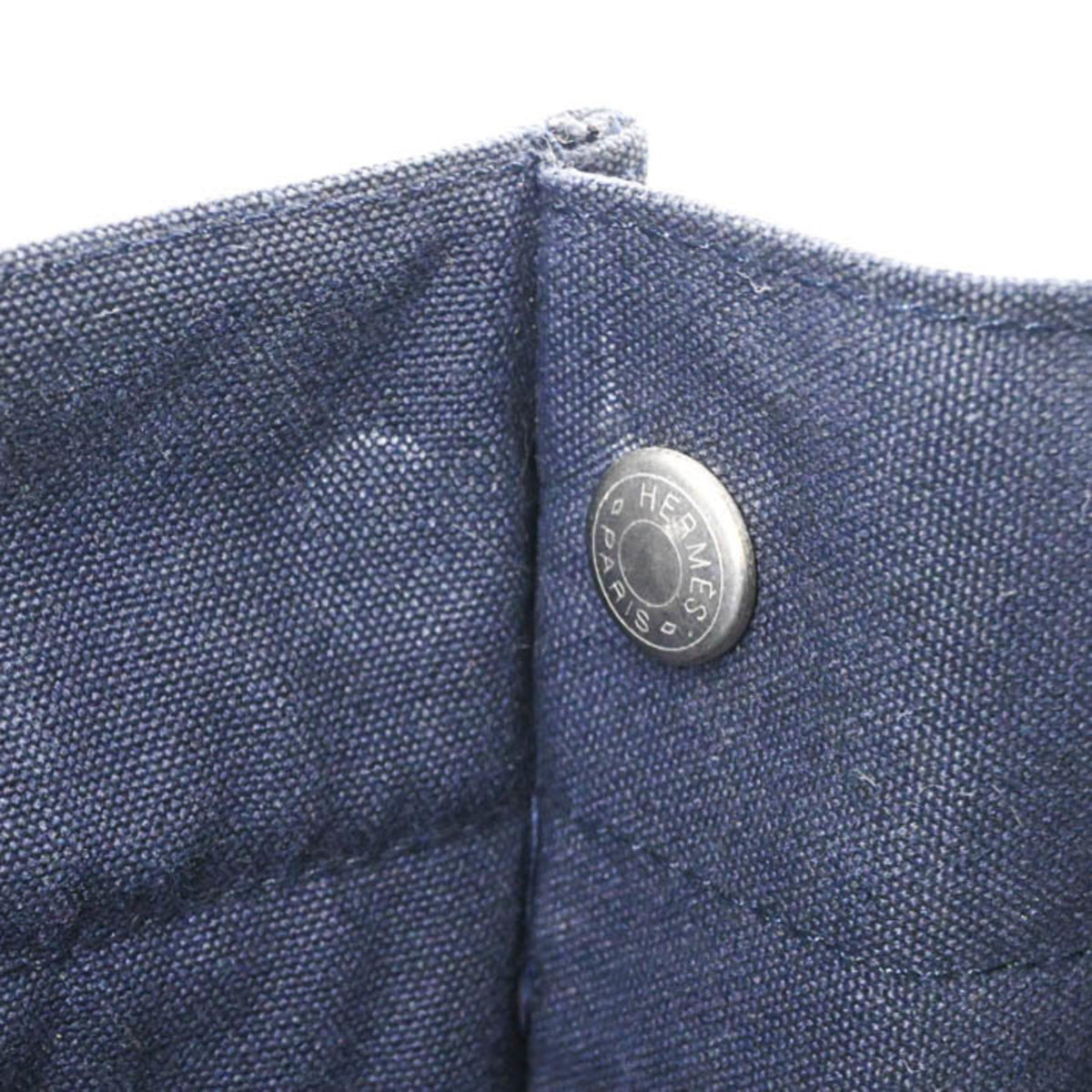 Hermes Brown Navy Canvas Handbag Tote Bag (Pre-Owned)