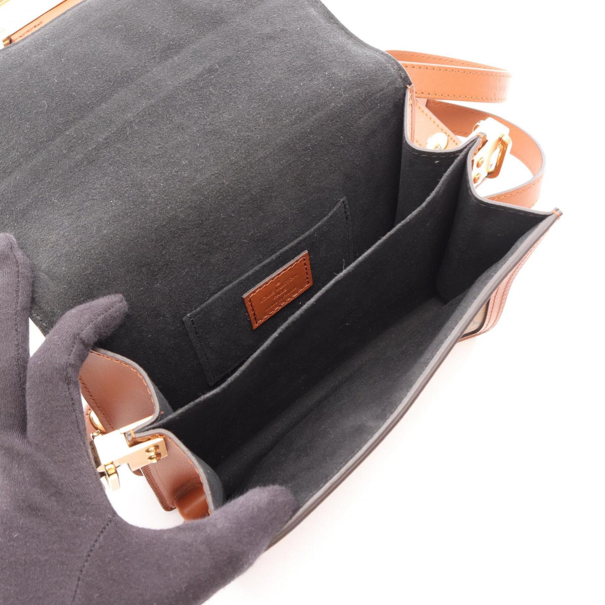 Louis Vuitton Beige Brown Coated Canvas Leather Handbag Shoulder Bag (Pre-Owned)