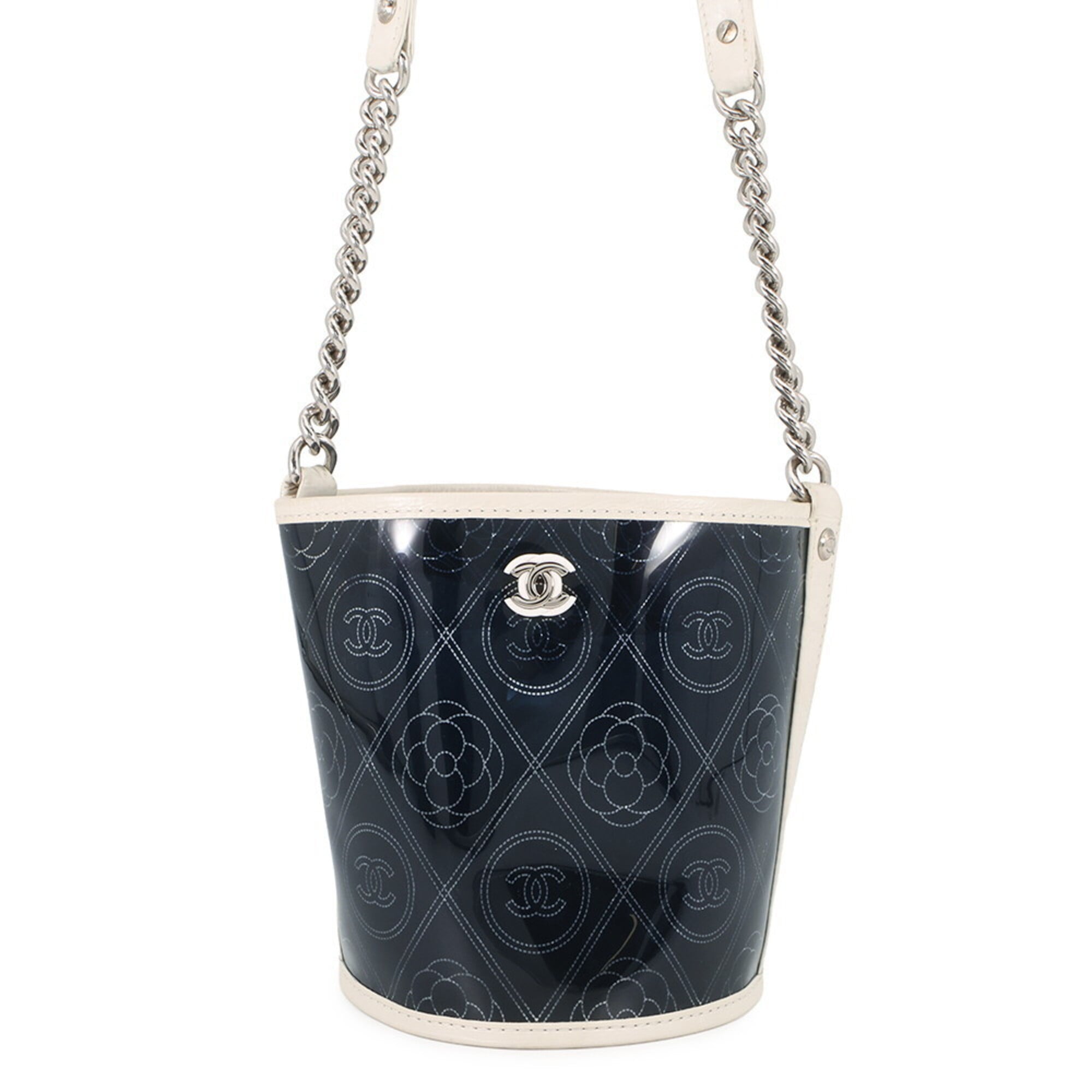 Chanel Black White Vinyl Handbag Pouch Shoulder Bag (Pre-Owned)