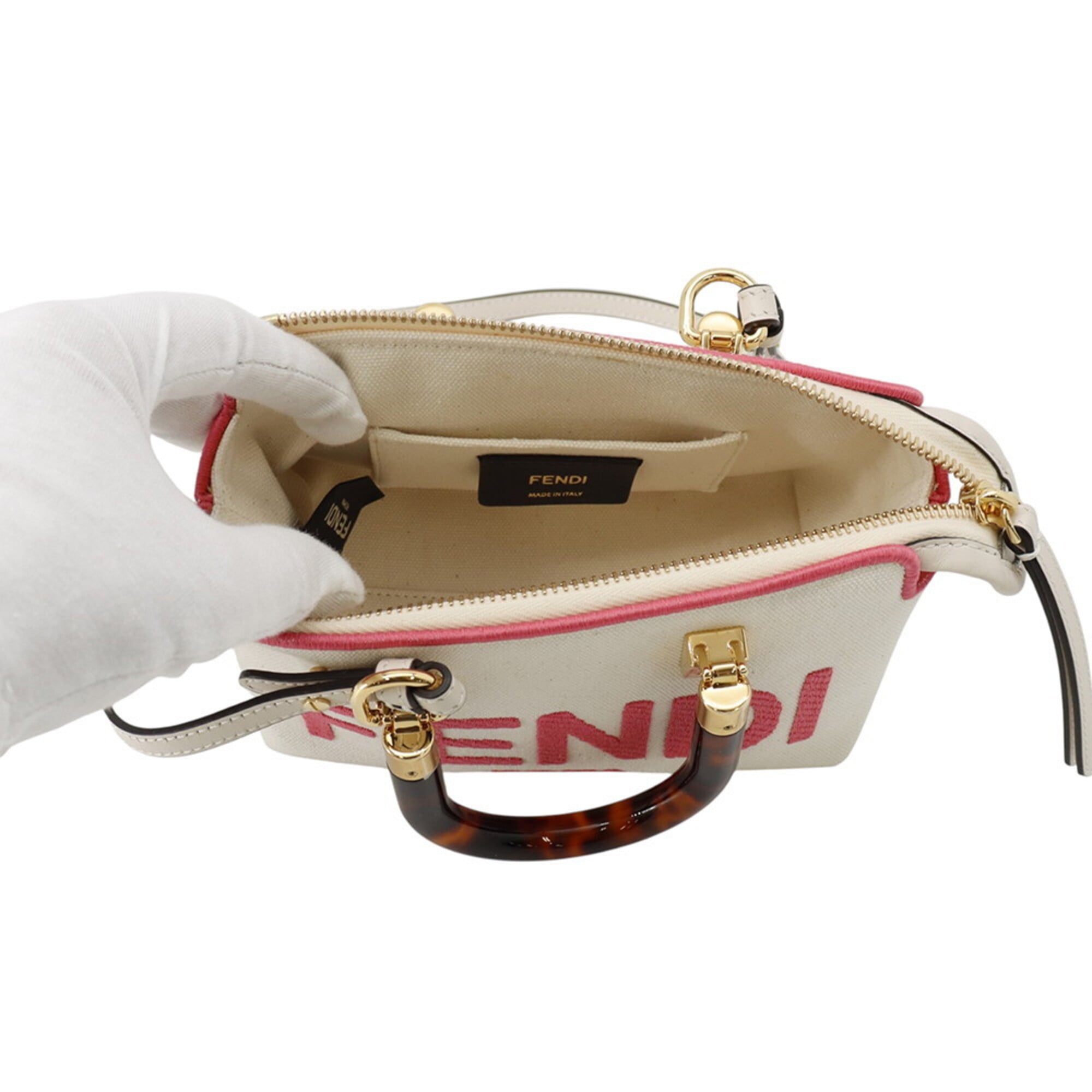 Fendi Pink White Canvas Handbag Shoulder Bag (Pre-Owned)