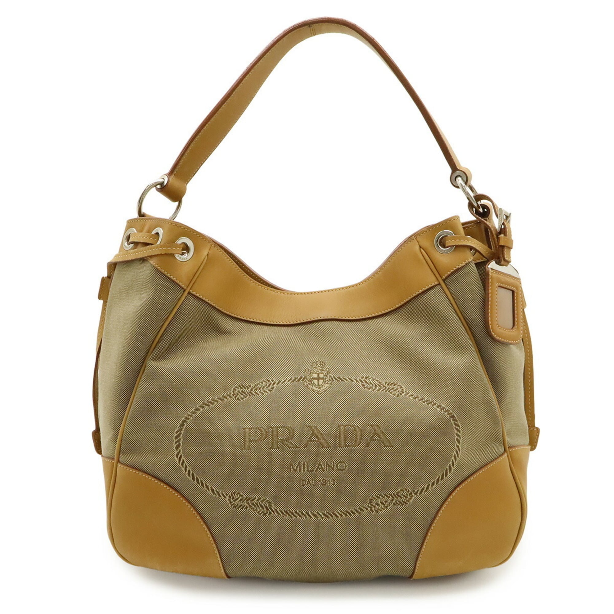 Prada Khaki Canvas Leather Shoulder Bag (Pre-Owned)