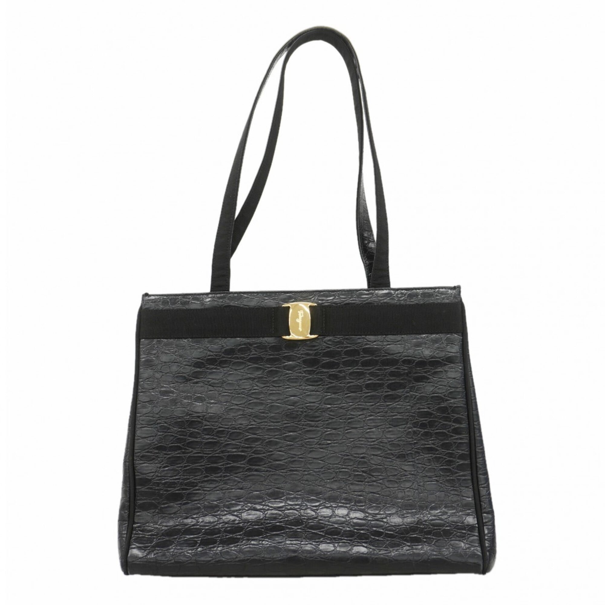 Salvatore Ferragamo Black Leather Shoulder Bag (Pre-Owned)