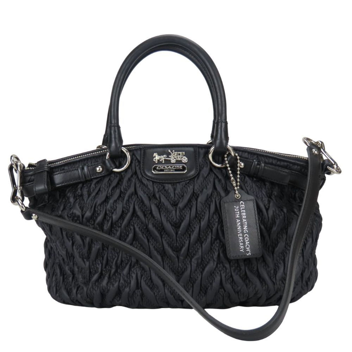 Coach Black Nylon Leather Handbag (Pre-Owned)