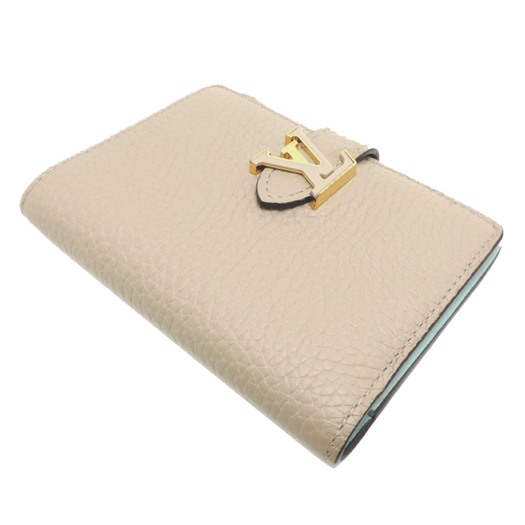 Louis Vuitton Galle Gray Beige Light Blue Leather Wallet (Bi-Fold) (Pre-Owned)