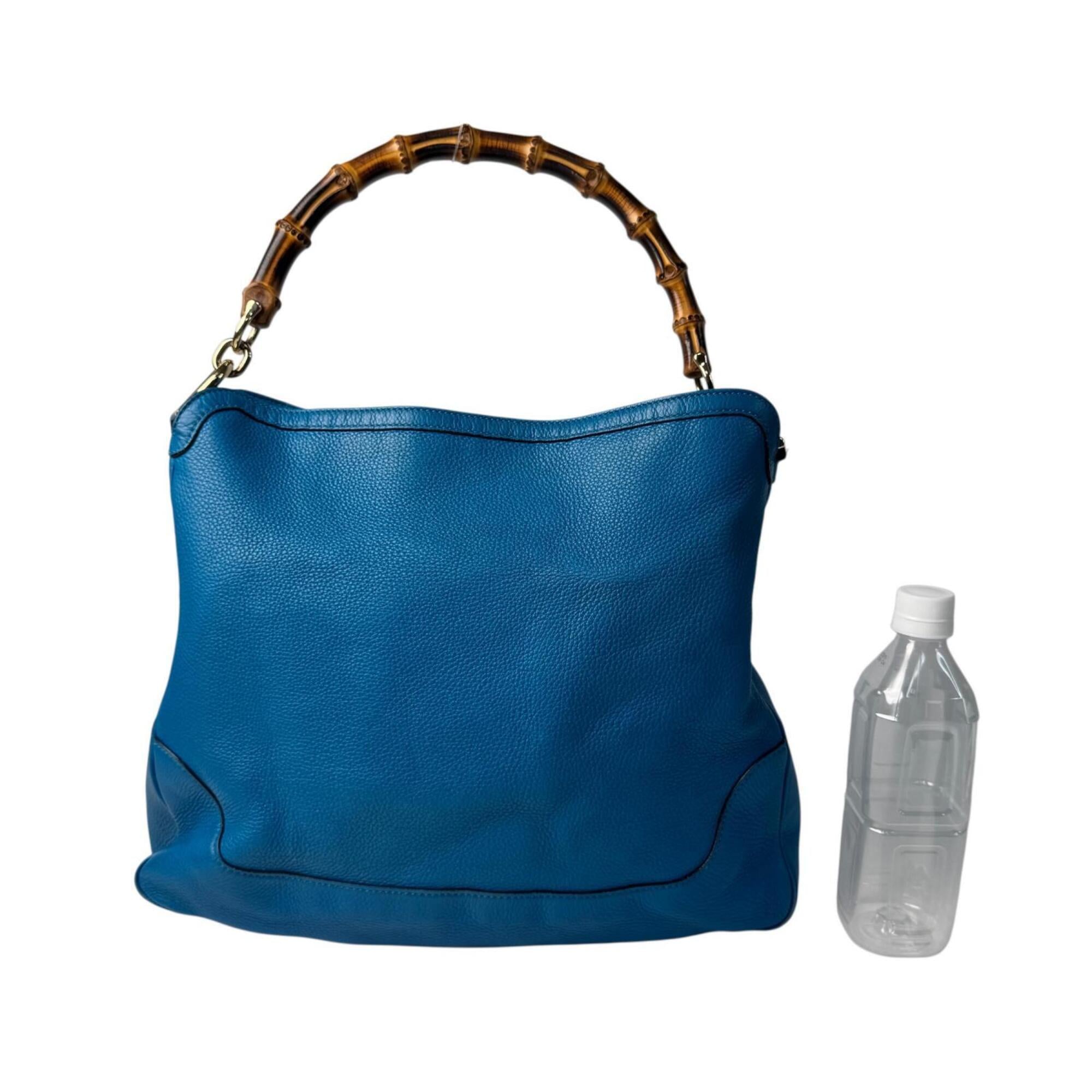Gucci Blue Leather Bamboo Handbag Shoulder Bag (Pre-Owned)