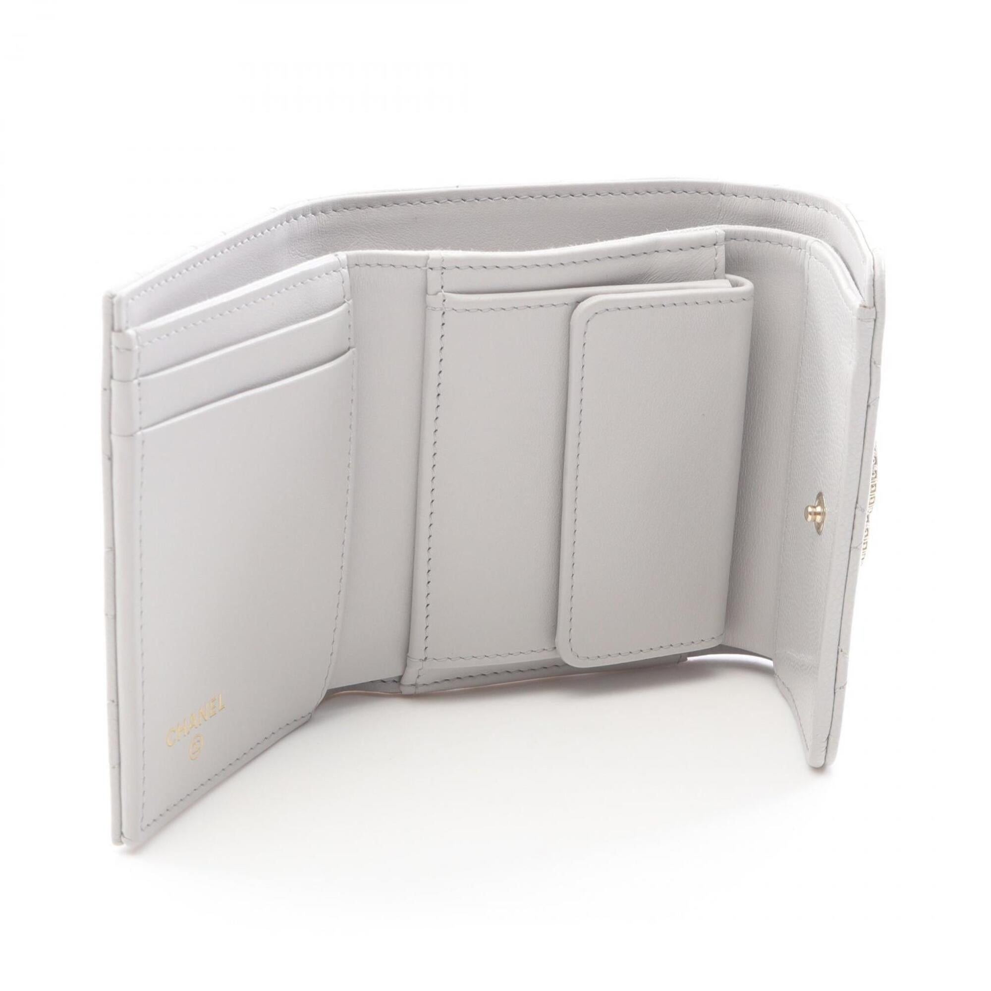 Chanel Gray Grained Calfskin Wallet (Tri-Fold) (Pre-Owned)