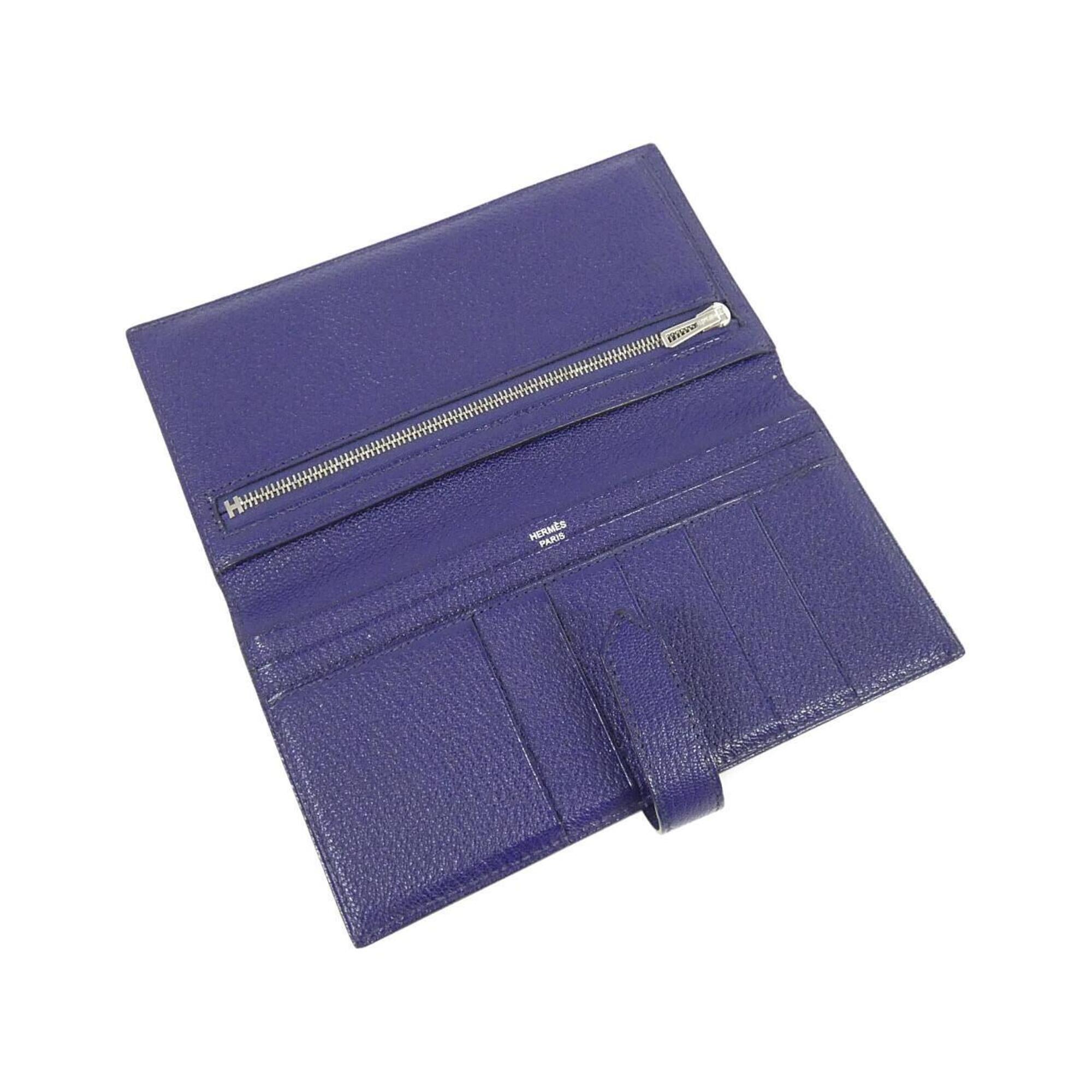 Hermes Bearn Blue Chevre Leather Wallet (Bi-Fold) (Pre-Owned)