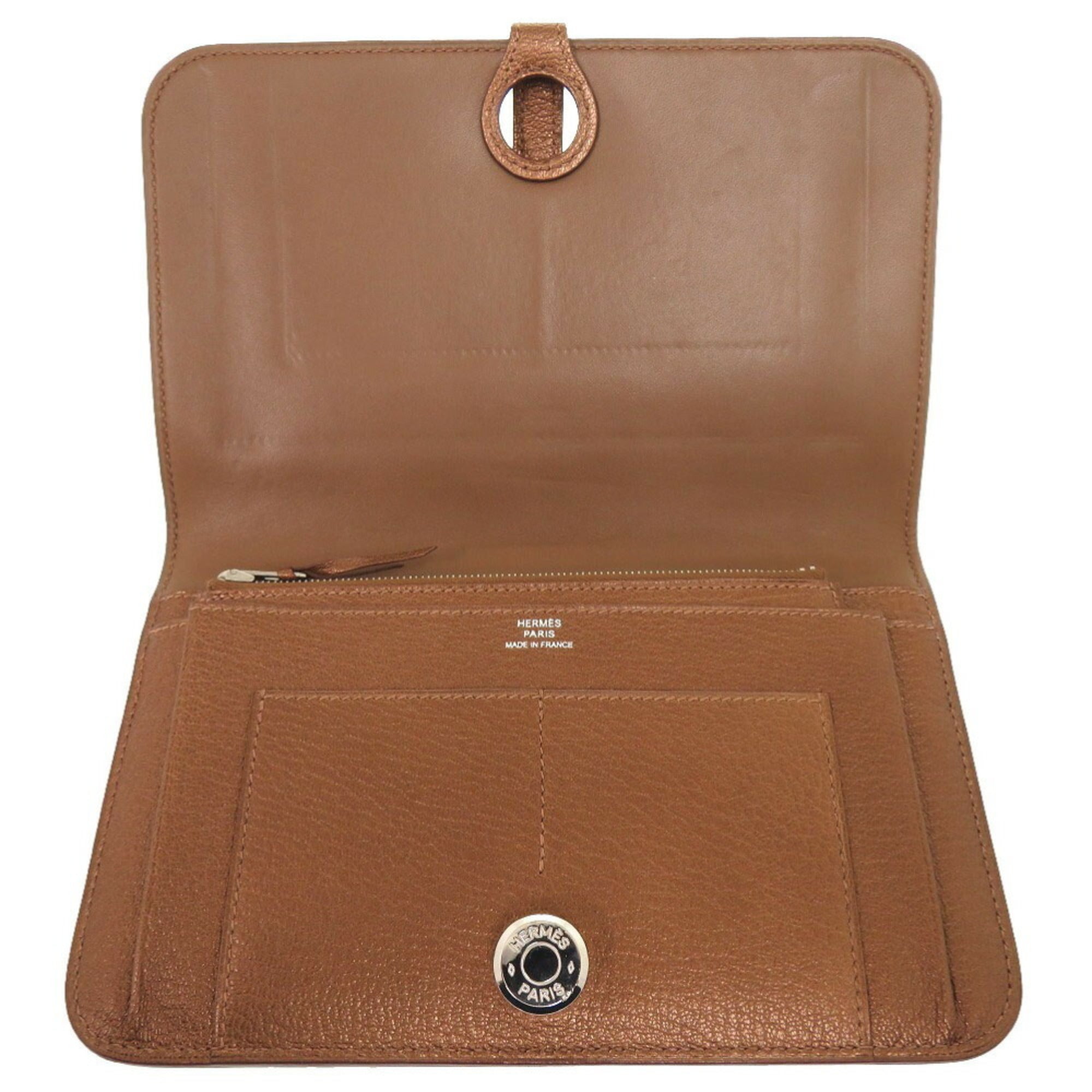 Hermes Bronze Chevre Leather Long Wallet (Bi-Fold) (Pre-Owned)