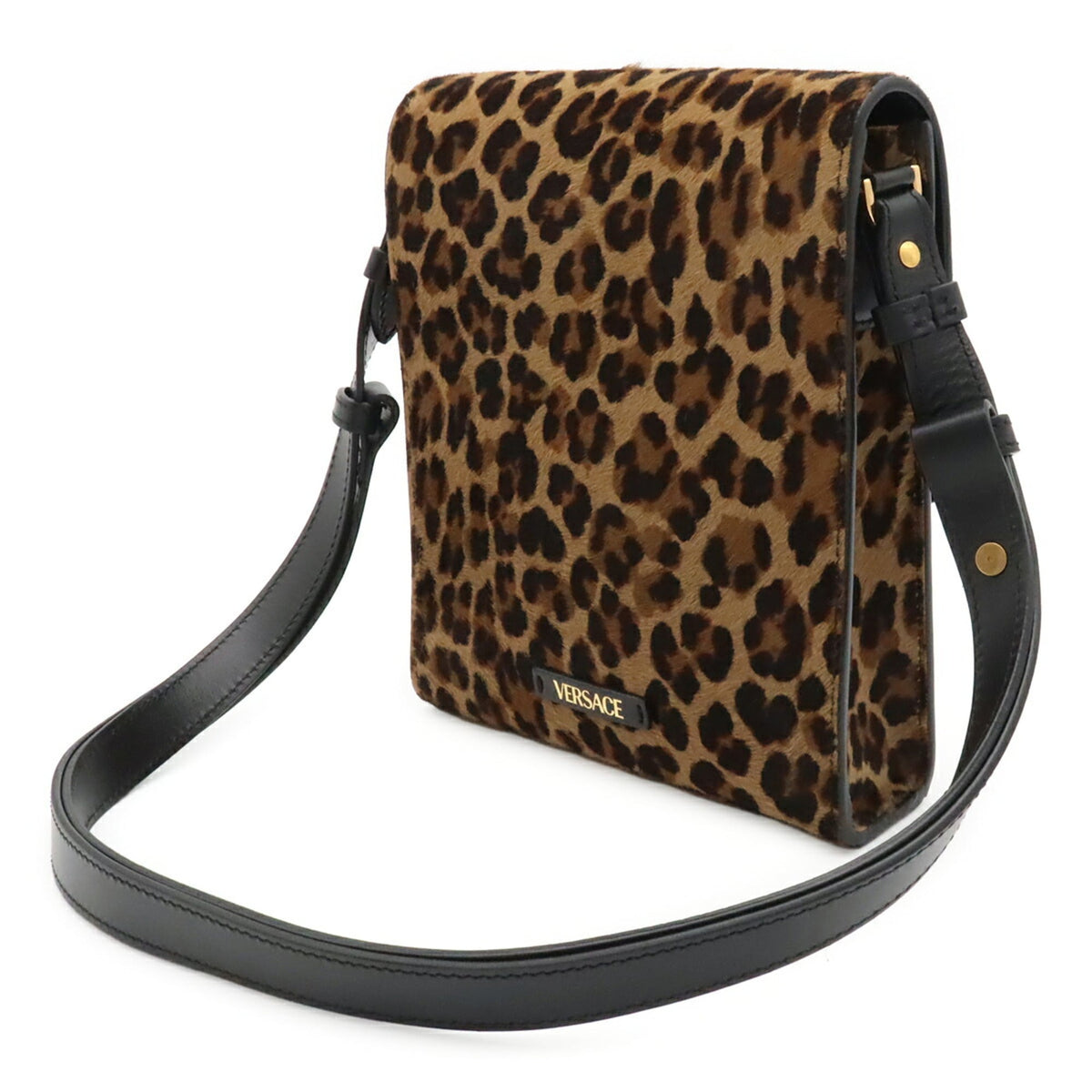 Versace Beige Brown Black Leather Shoulder Bag (Pre-Owned)