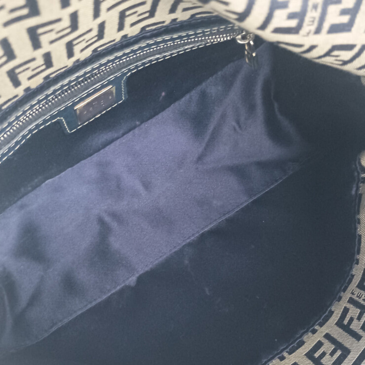 Fendi Zucca Gray Navy Canvas Leather Handbag Shoulder Bag (Pre-Owned)