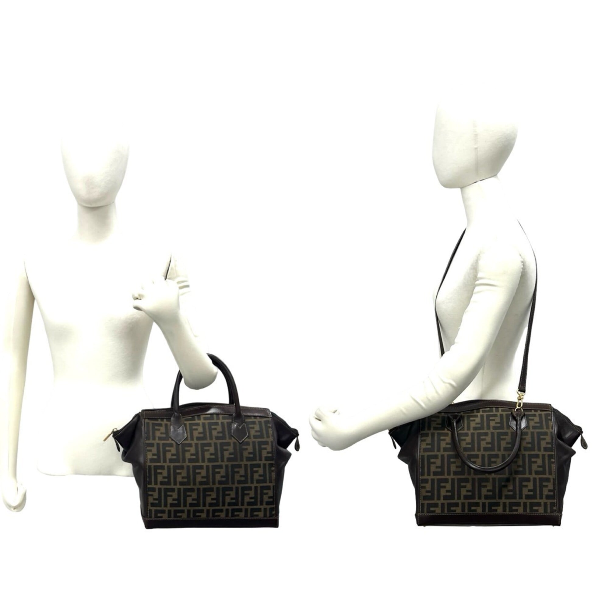 Fendi Brown Canvas Leather Handbag Shoulder Bag (Pre-Owned)