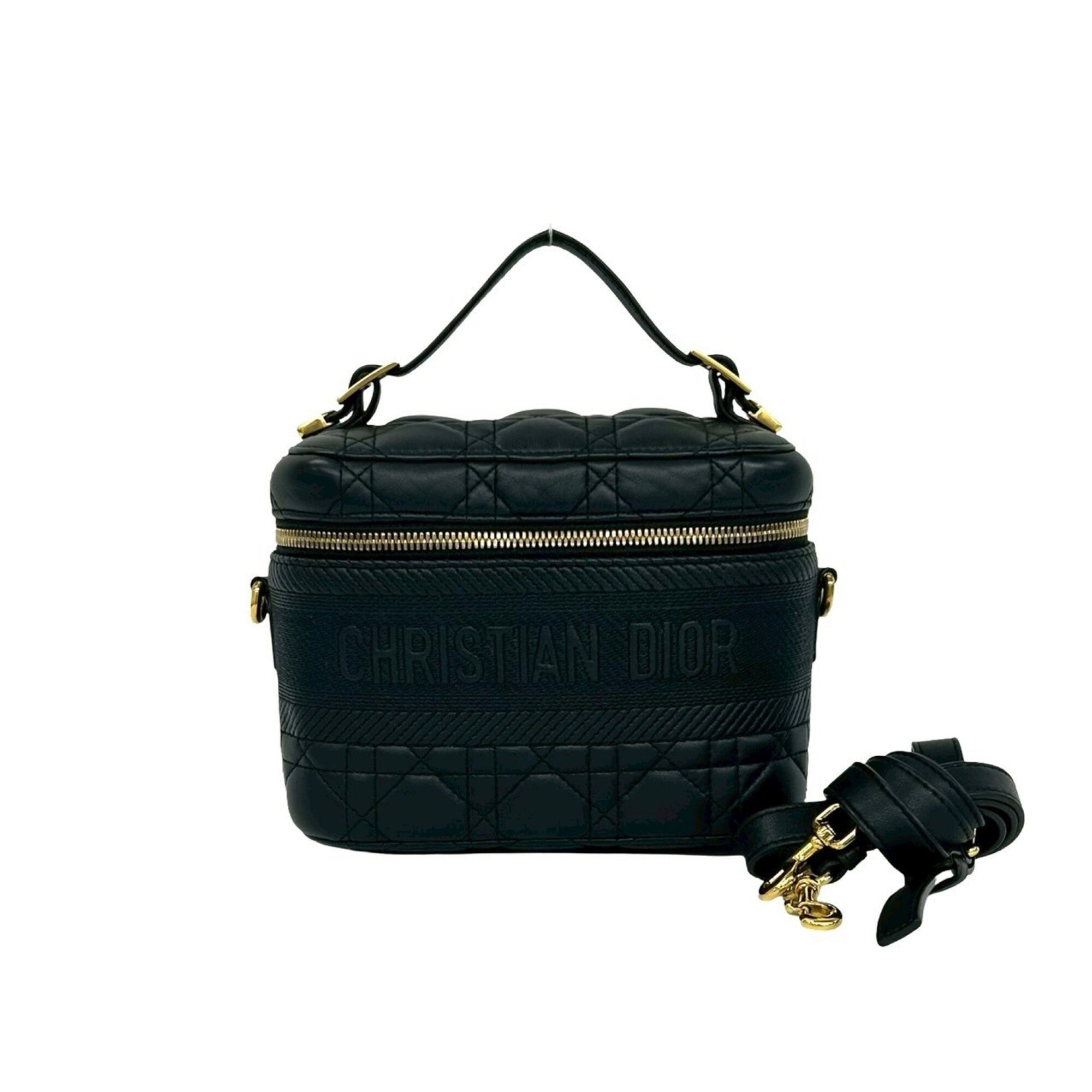 Christian Dior Black Leather Shoulder Bag Vanity Bag (Pre-Owned)