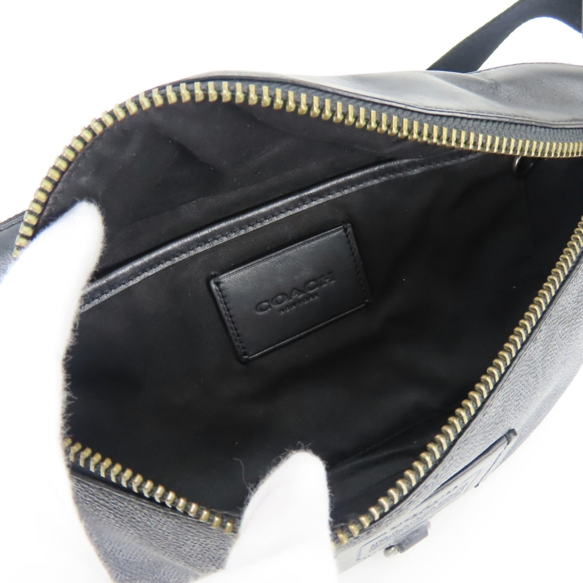 Coach Signature Black Gray Pvc Leather Fanny Pack Sling Bag (Pre-Owned)