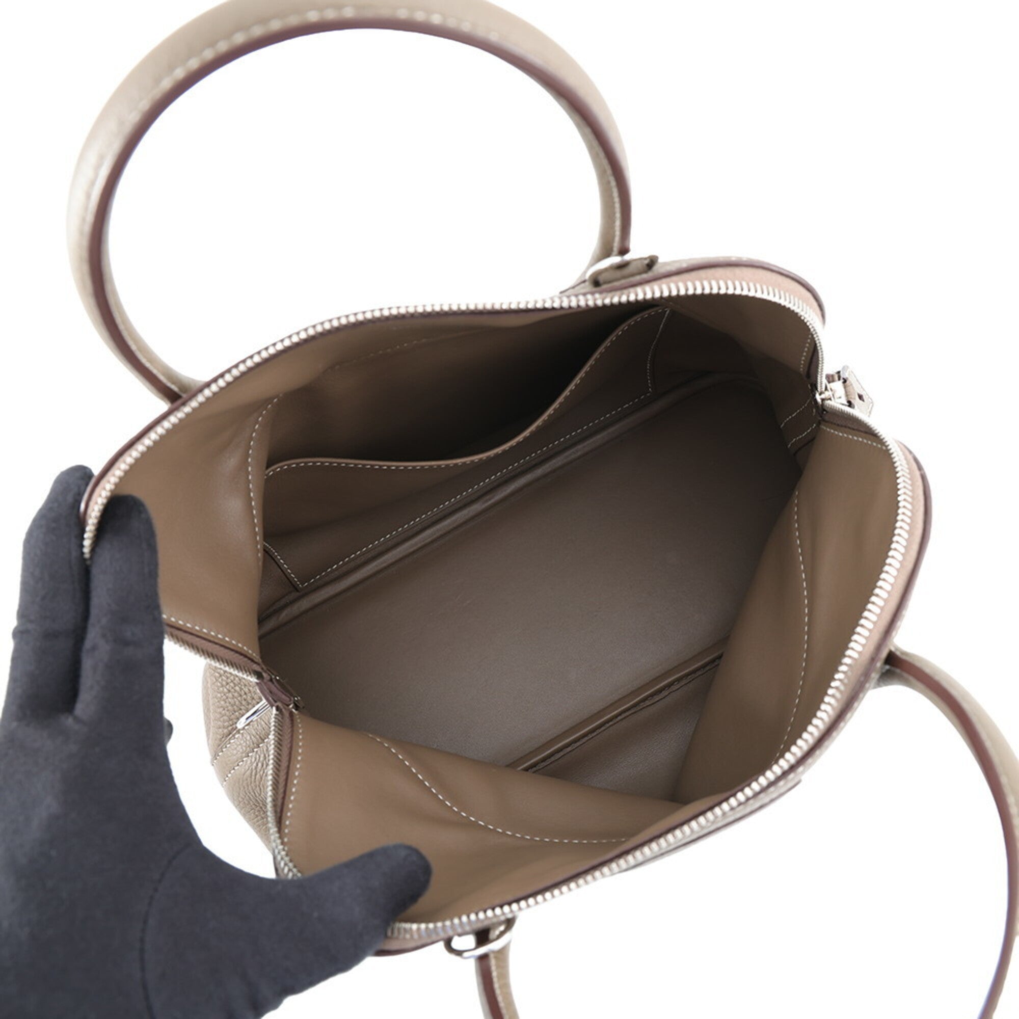 Hermes Etoupe Gray Taurillon Clemence Leather Handbag Shoulder Bag (Pre-Owned)
