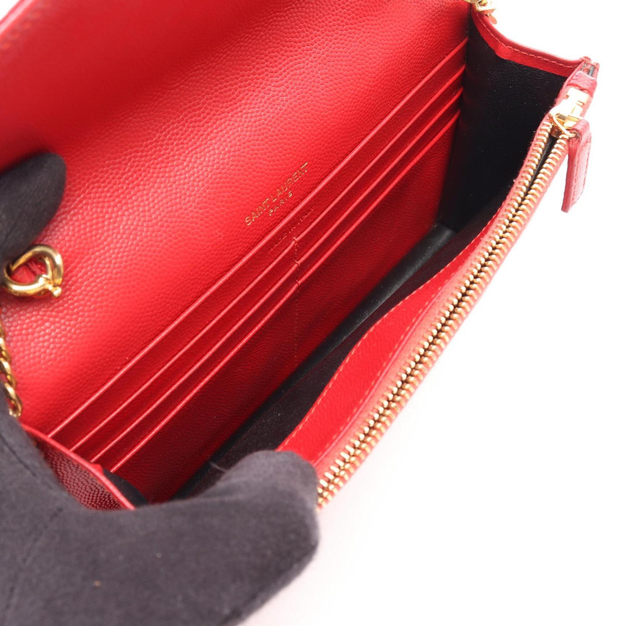 Yves Saint Laurent Red Color Leather Handbag Shoulder Bag (Pre-Owned)
