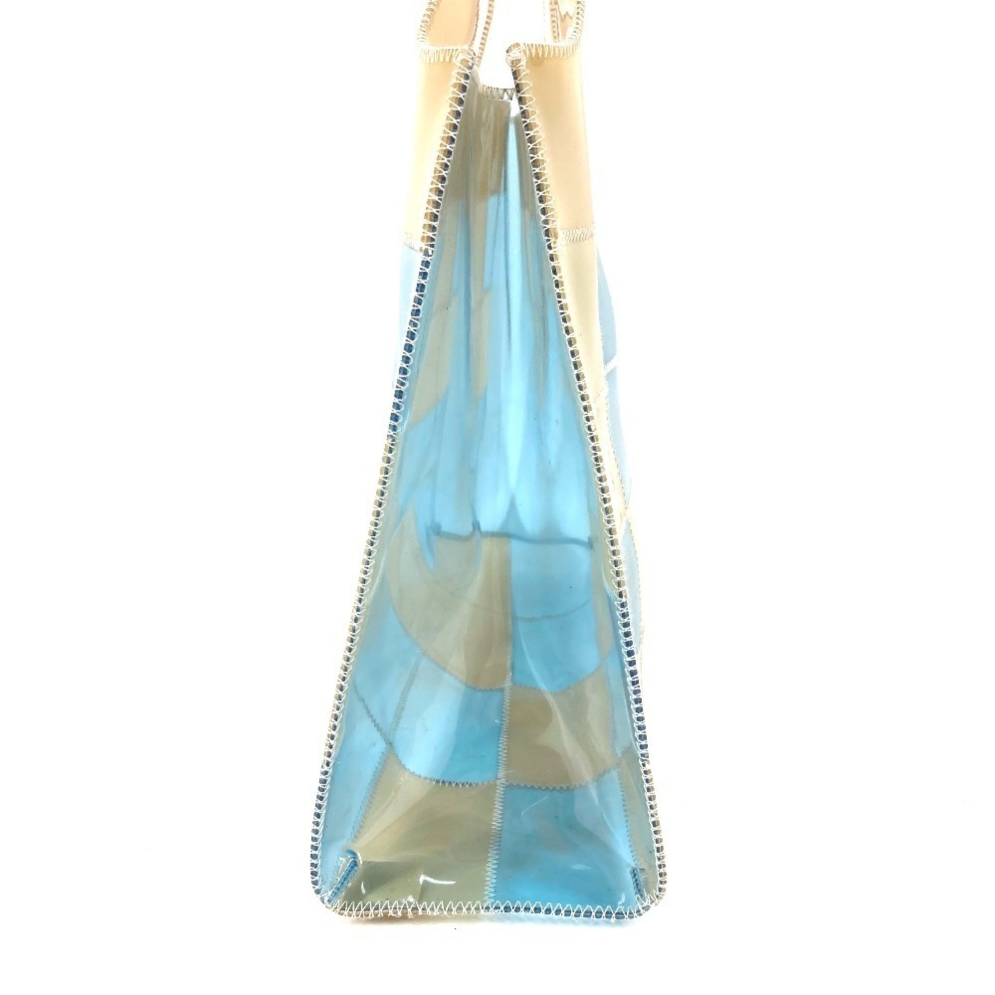 Chanel Beige Blue Vinyl Shoulder Bag Tote Bag (Pre-Owned)