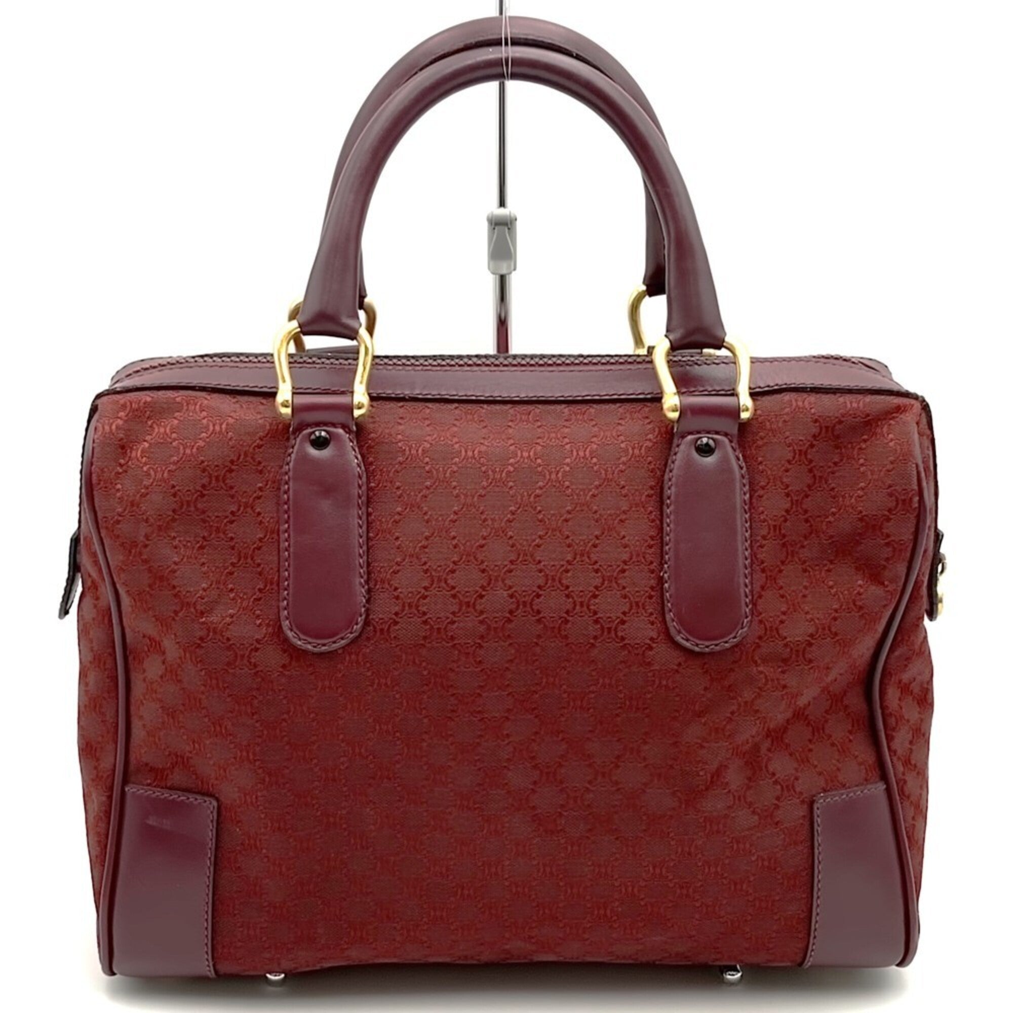 Celine Macadam Red Color Canvas Leather Boston Bag Handbag (Pre-Owned)