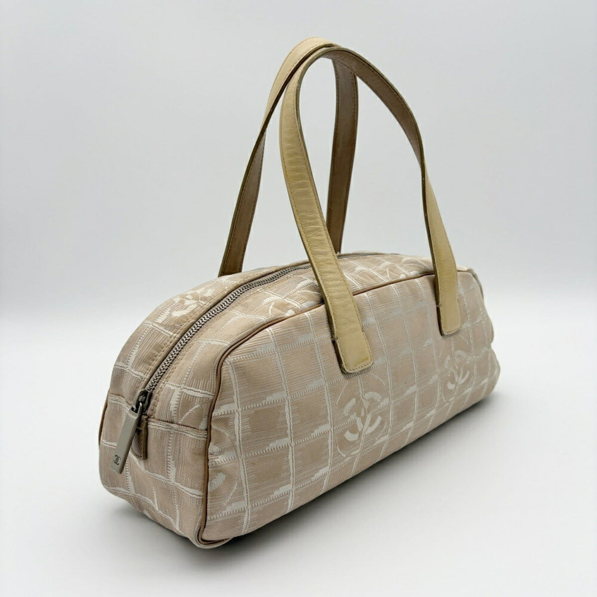 Chanel New Travel Line Beige Nylon Jacquard Leather Boston Bag (Pre-Owned)