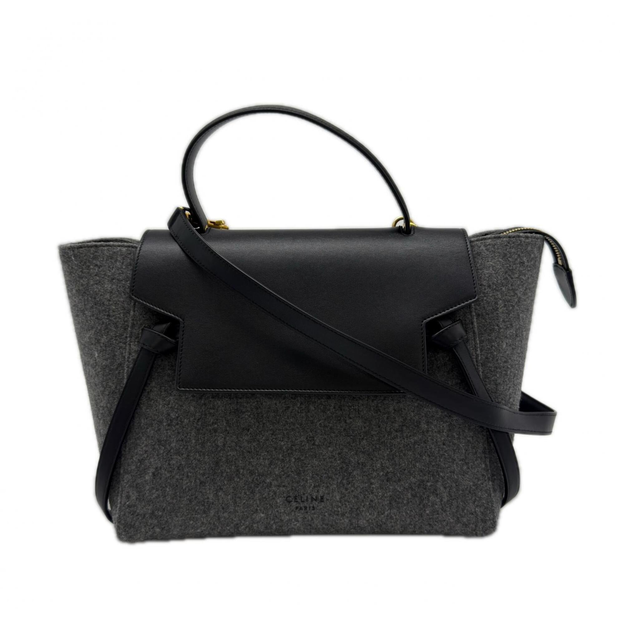 Celine Black Gray Felt Leather Handbag (Pre-Owned)