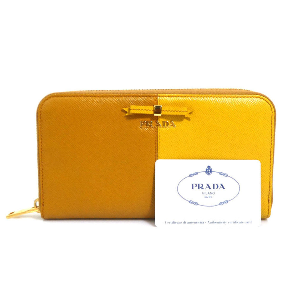 Prada Brown Yellow Leather Long Wallet (Bi-Fold) (Pre-Owned)