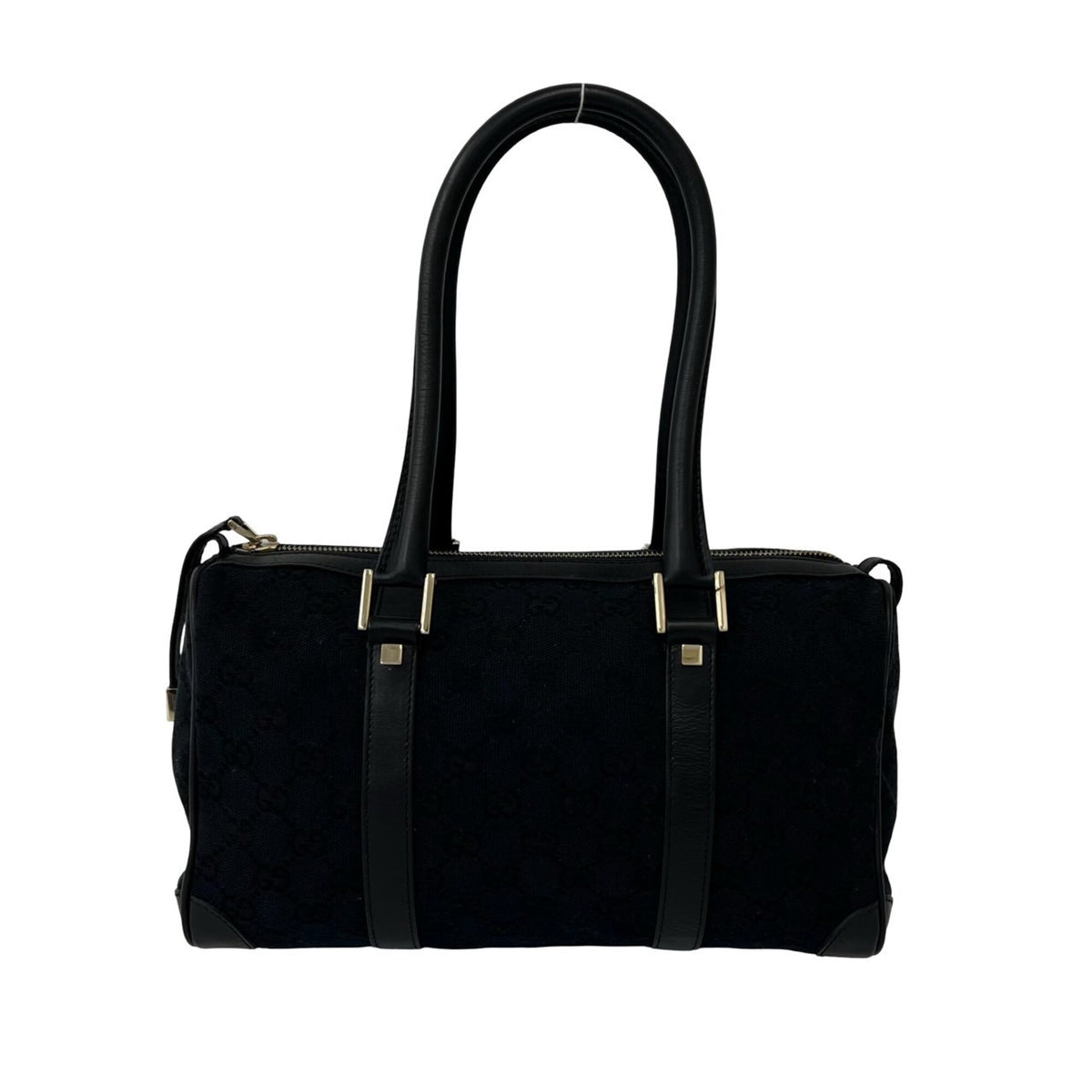 Gucci Black Canvas Leather Boston Bag Handbag Shoulder Bag Tote Bag (Pre-Owned)