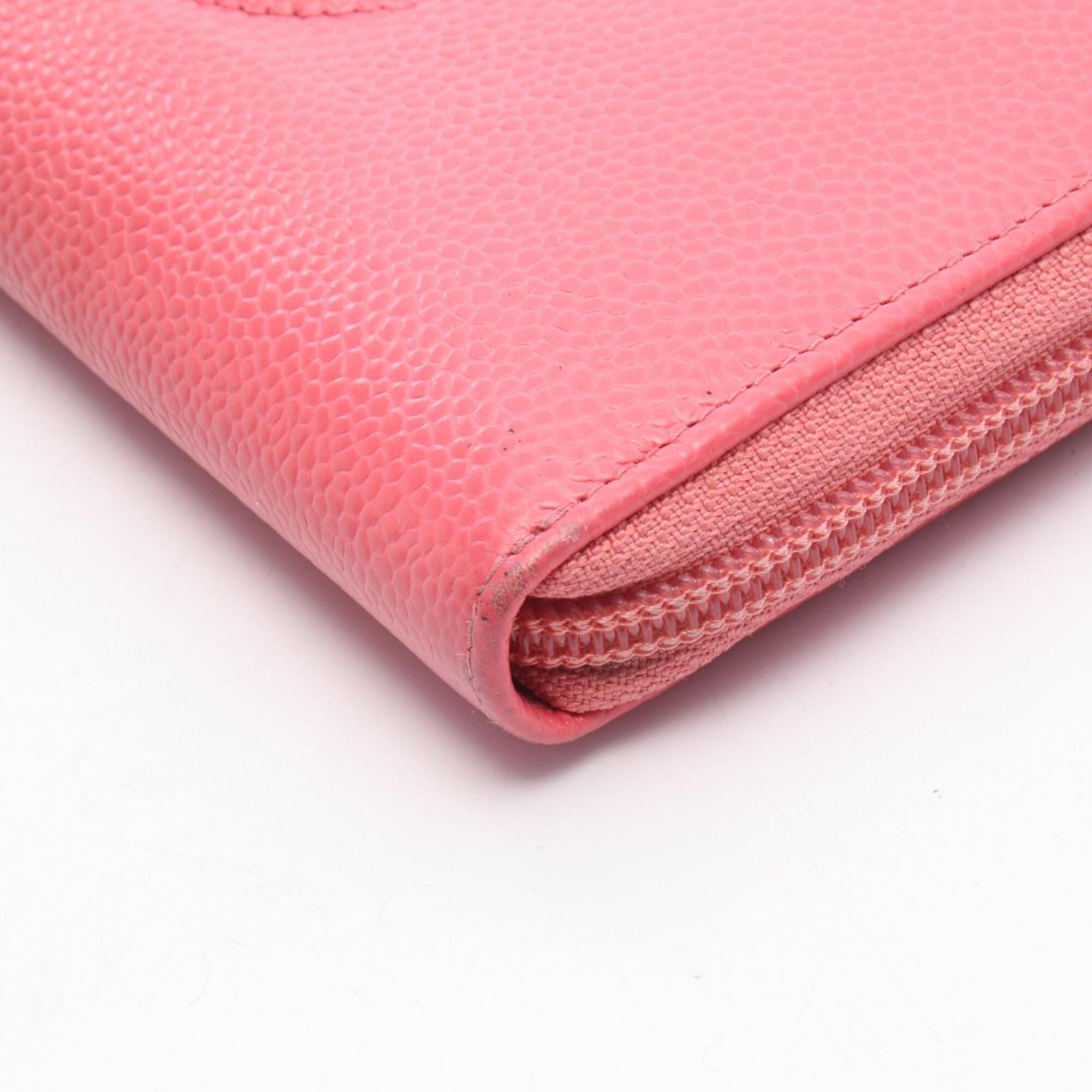 Chanel Pink Grained Calfskin Long Wallet (Bi-Fold) (Pre-Owned)