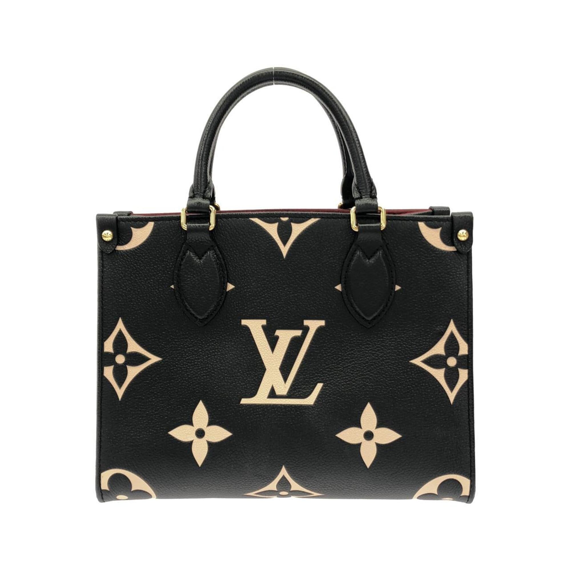 Louis Vuitton Beige Black Leather Handbag (Pre-Owned)