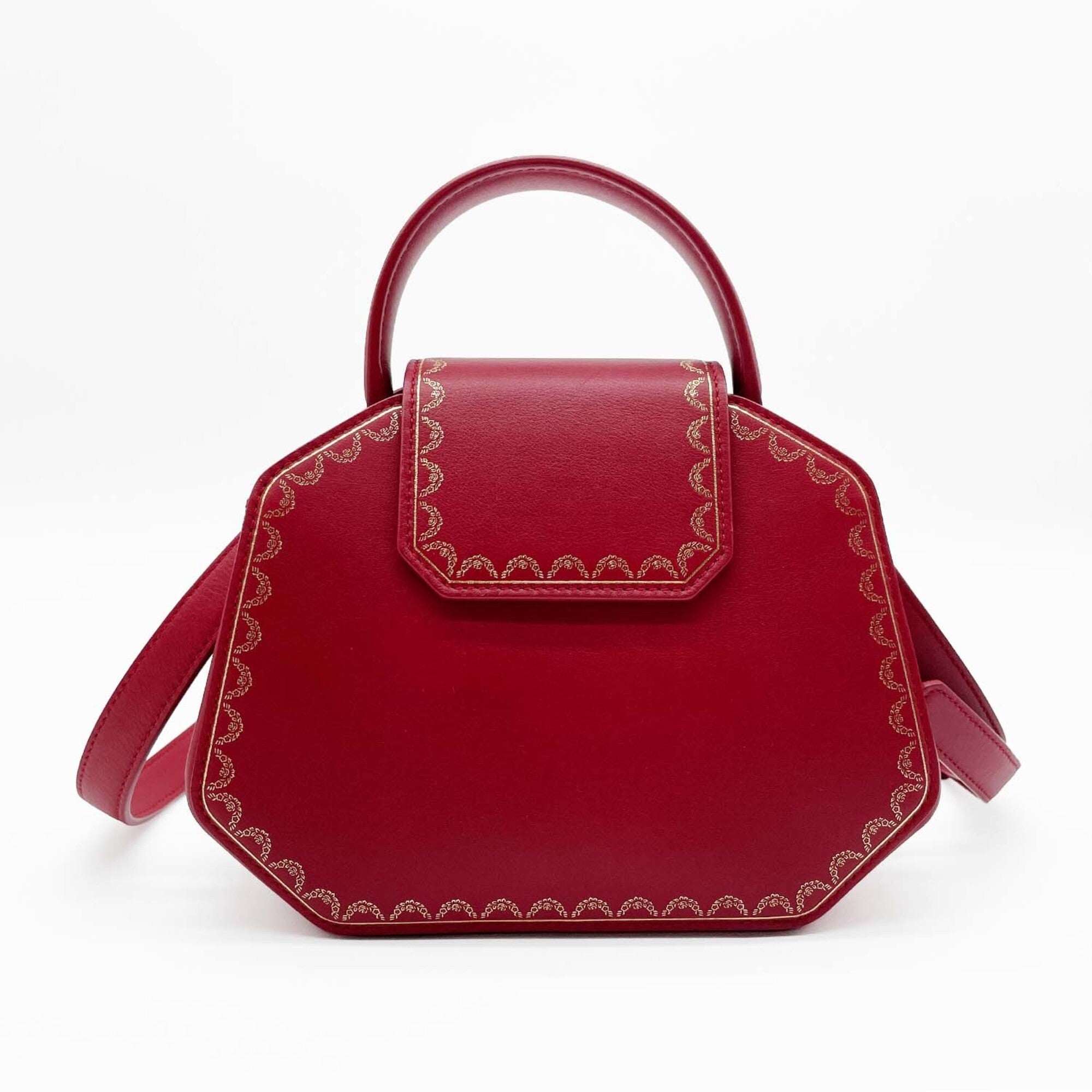 Cartier Gold Red Color Leather Handbag Shoulder Bag (Pre-Owned)