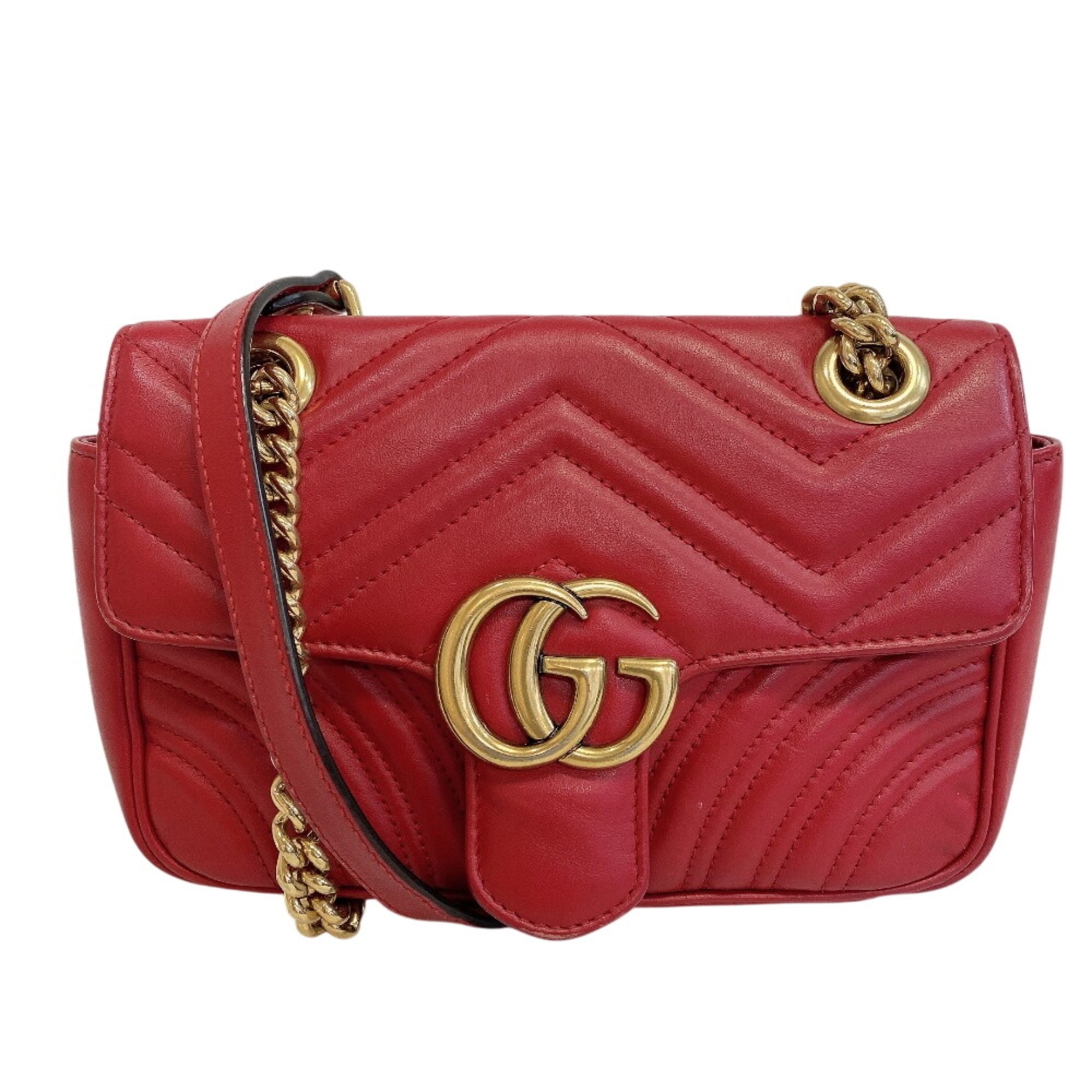 Gucci Red Color Leather Shoulder Bag (Pre-Owned)